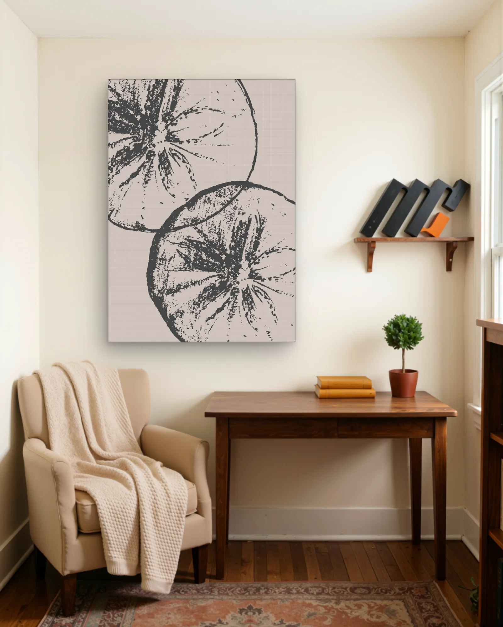 Charcoal Citrus Halves Blush Background Wall Art — Modern Digital Art abstract & modern wall art poster