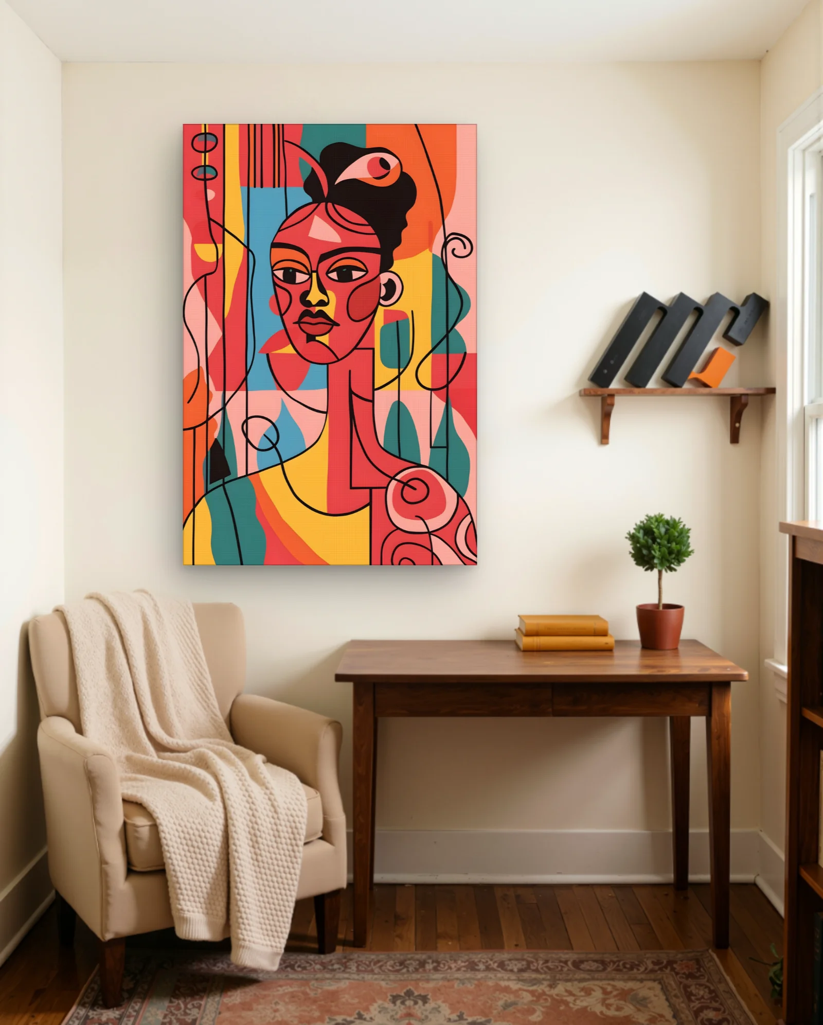 Abstract Afro Woman Portrait Geometric Wall Art — framed wall art poster by Memocult