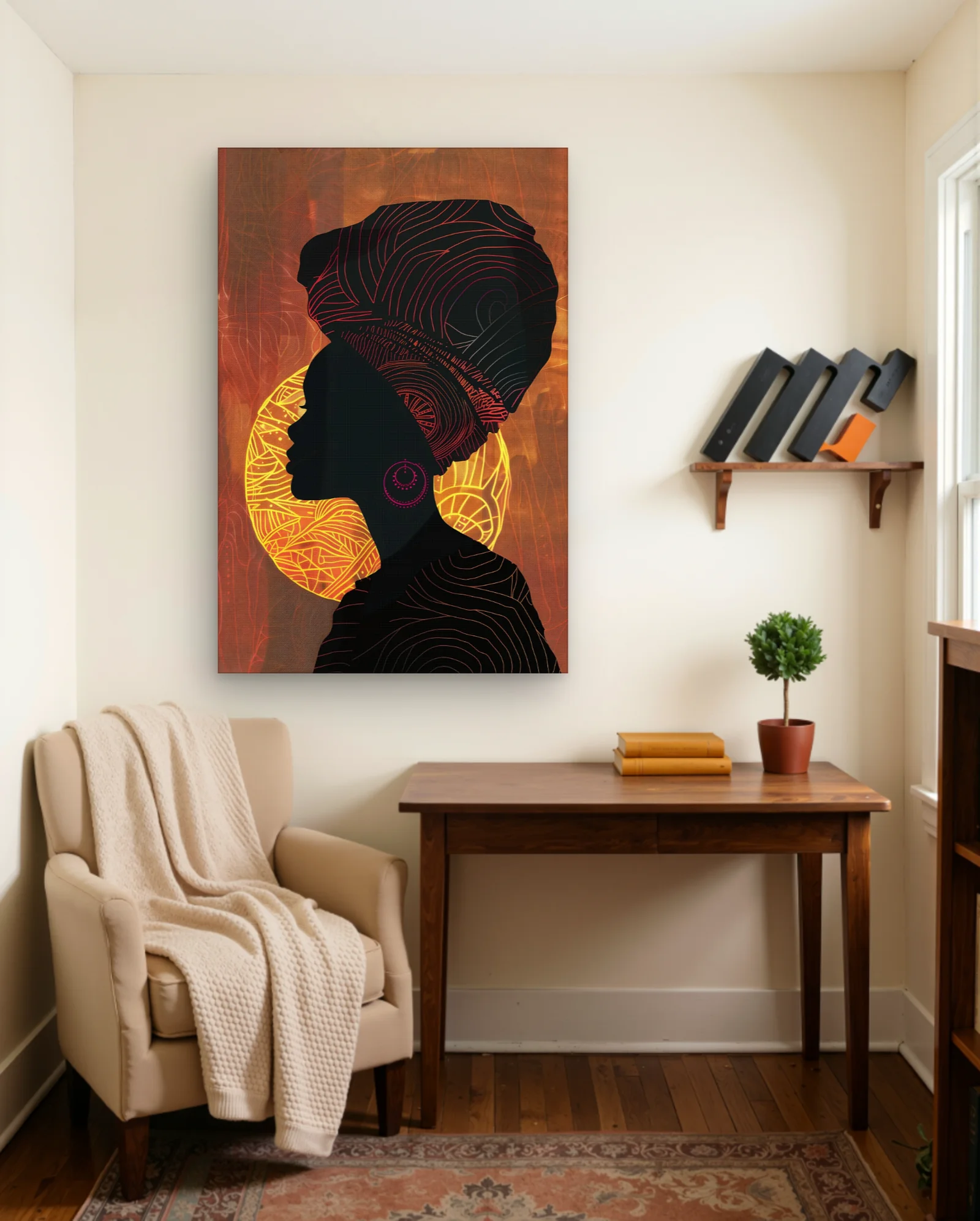 Woman Profile Headwrap Sun Pattern Wall Art — Modern Digital Art abstract & modern wall art poster