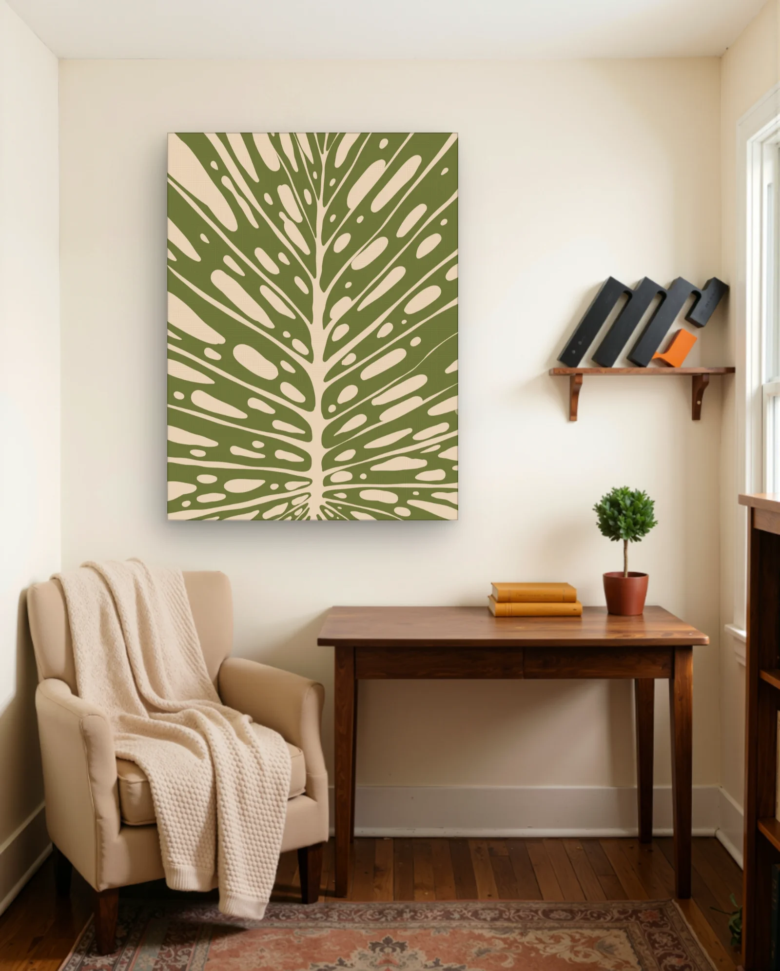 Monstera Leaf Olive Sand Wall Art — Modern Digital Art abstract & modern wall art poster