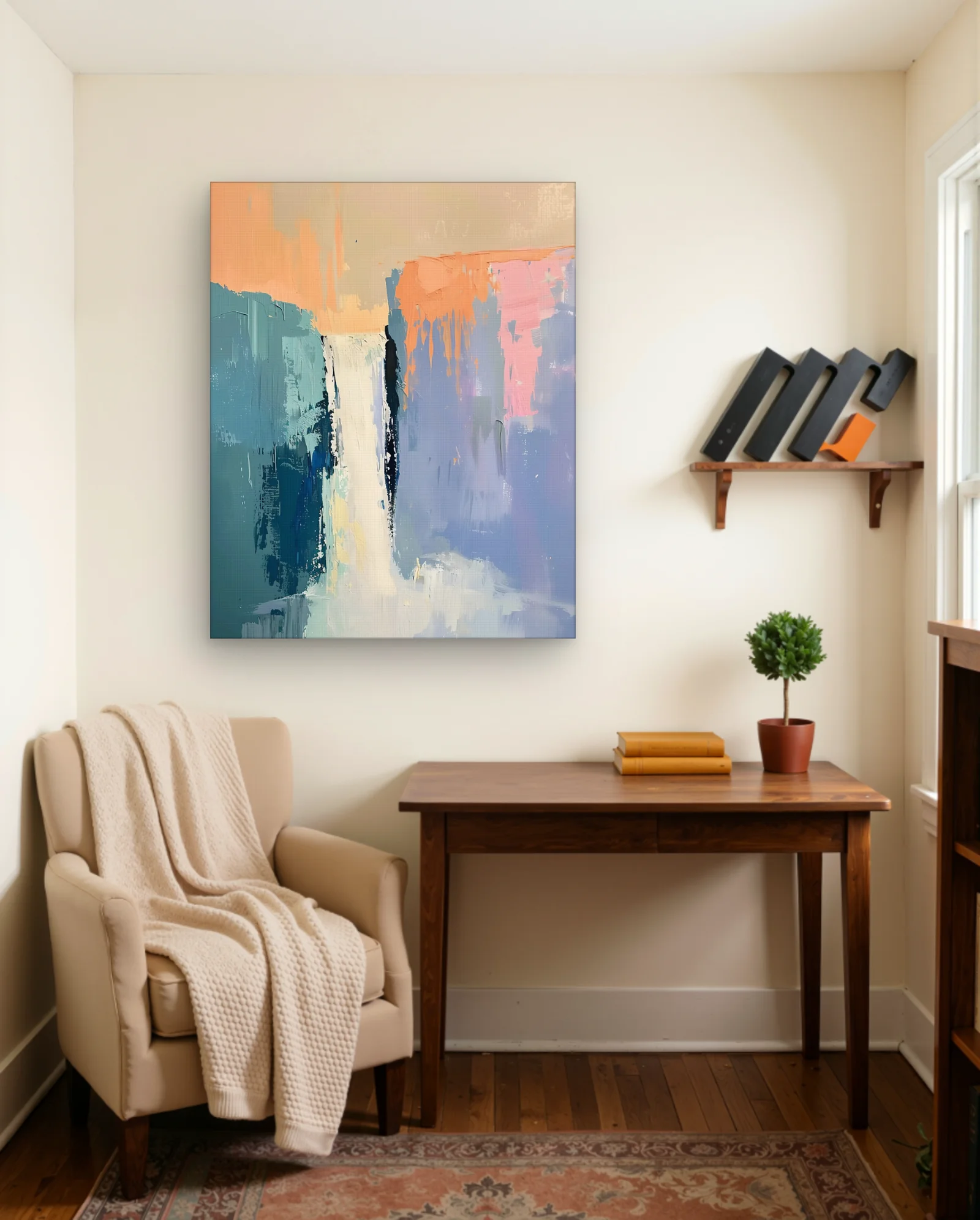 Teal Peach Abstract Waterfall Wall Art — Abstract abstract & modern wall art poster