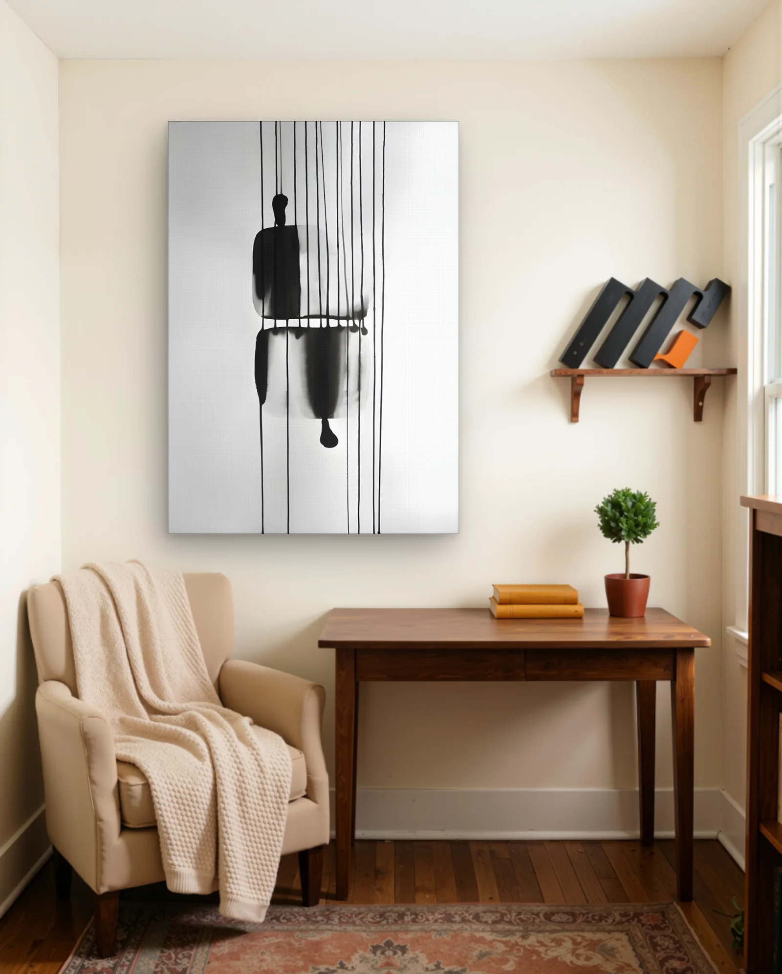 Monochrome Vertical Ink Drips Wall Art — framed wall art poster by Memocult
