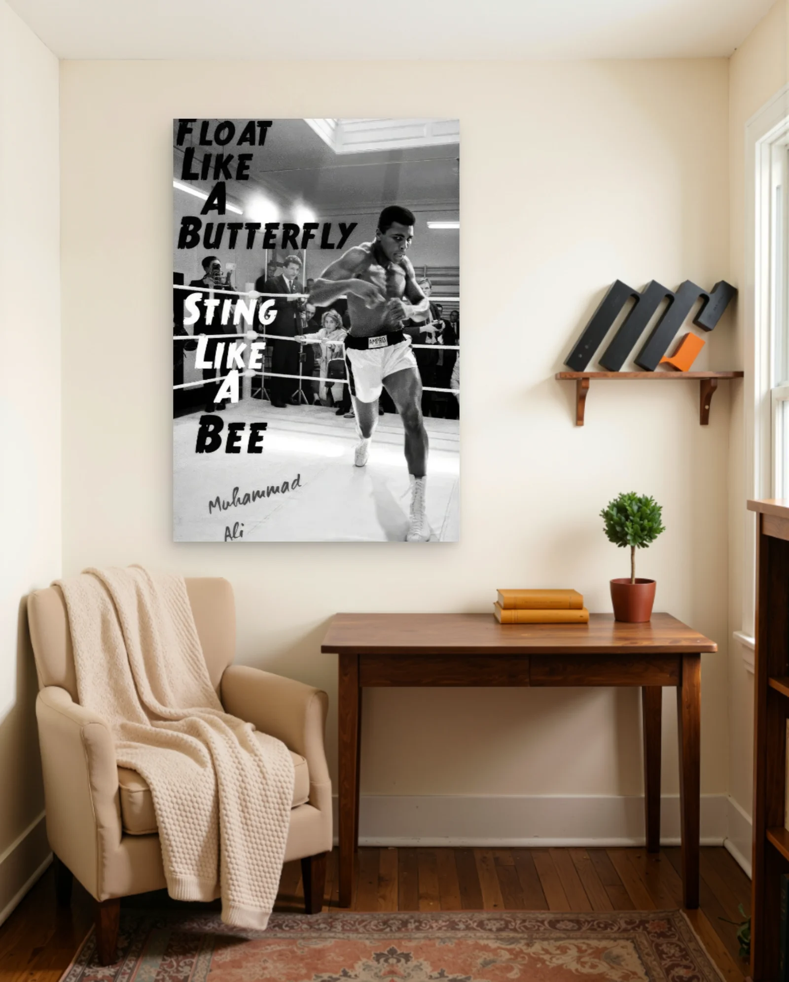Muhammad Ali Float Like A Butterfly Poster — framed wall art poster by Memocult
