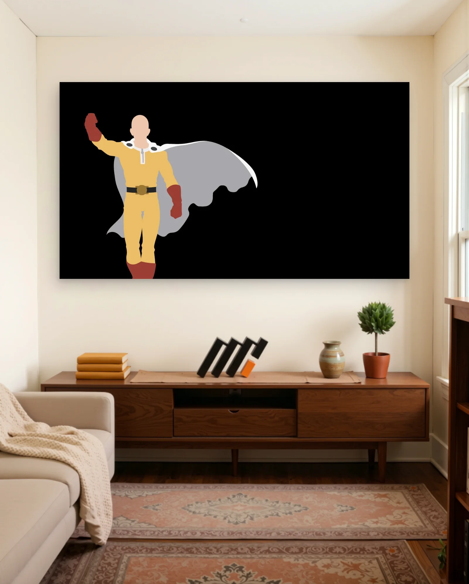 Saitama Hero Pose Poster — framed wall art poster by Memocult