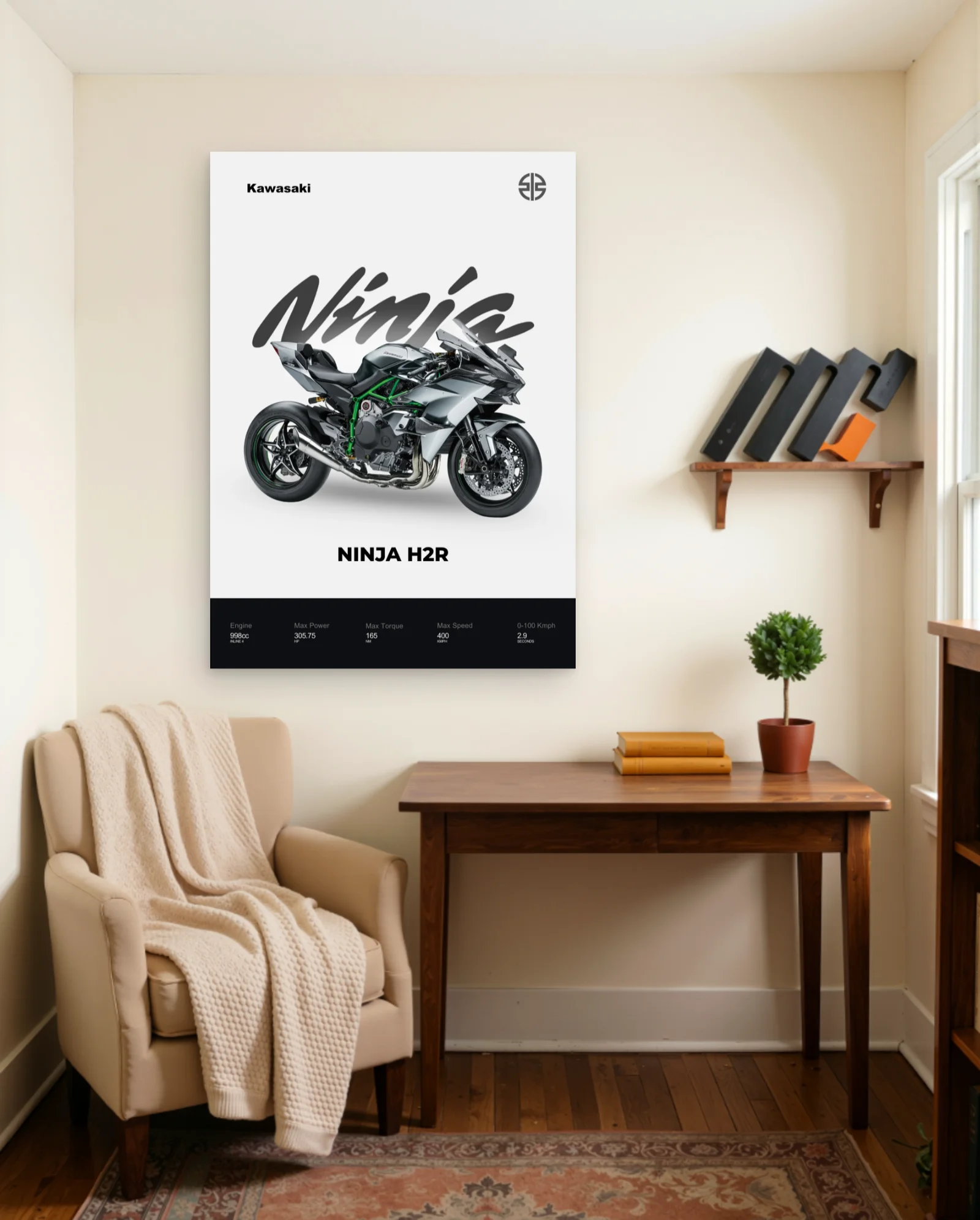 Kawasaki Ninja H2R Poster — framed wall art poster by Memocult