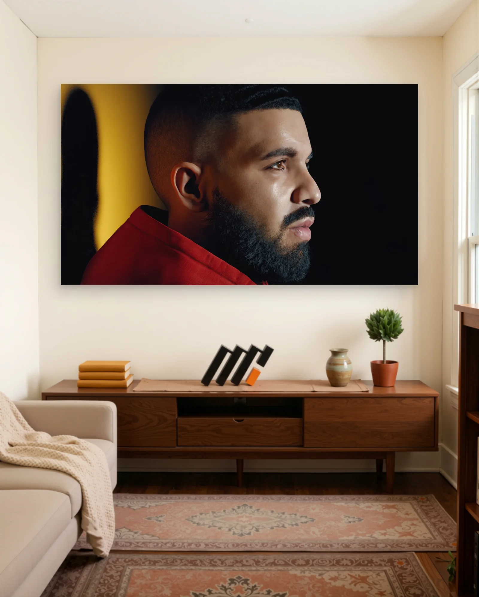Drake Side Profile Warm Light Poster — framed wall art poster by Memocult