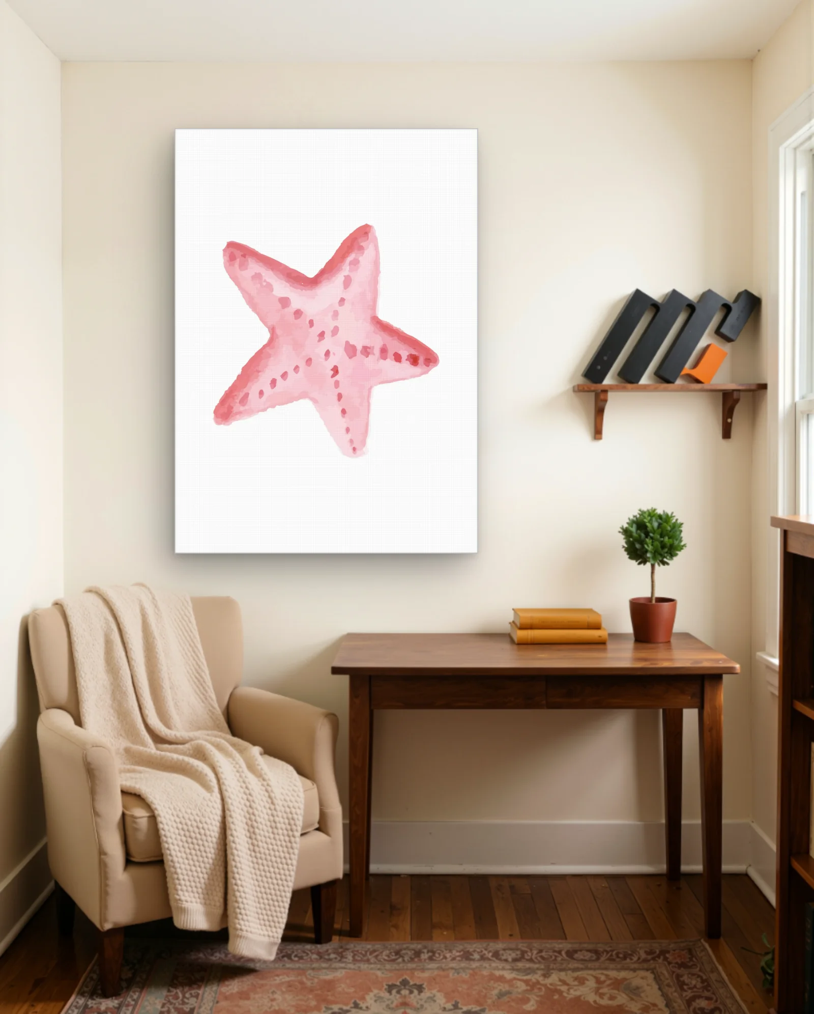 Pink Starfish Watercolor Wall Art — framed wall art poster by Memocult