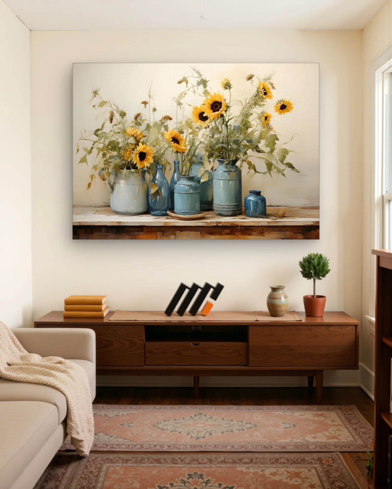 Sunflowers In Blue Jars Still Life Wall Art — Aesthetic Moods abstract & modern wall art poster