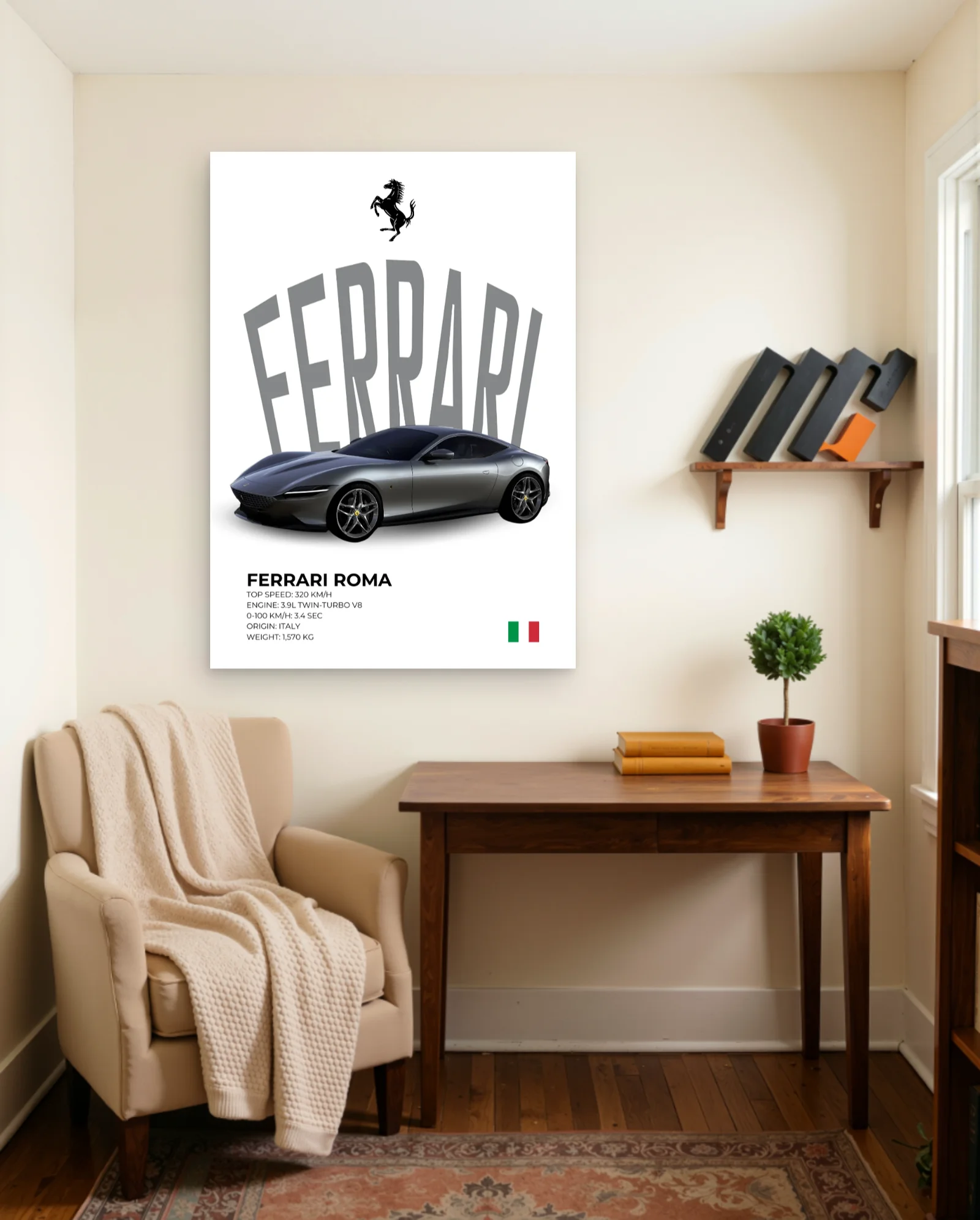 Ferrari Roma Poster — framed wall art poster by Memocult