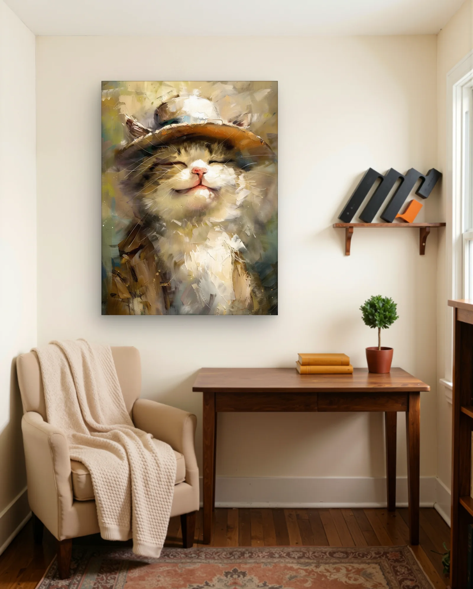 Cat Wearing Straw Hat Wall Art — Modern Oil Type classical & fine art wall art poster