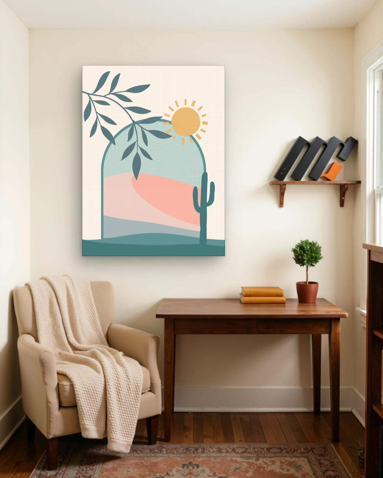 Desert Arch Cactus Sunrise Wall Art — framed wall art poster by Memocult