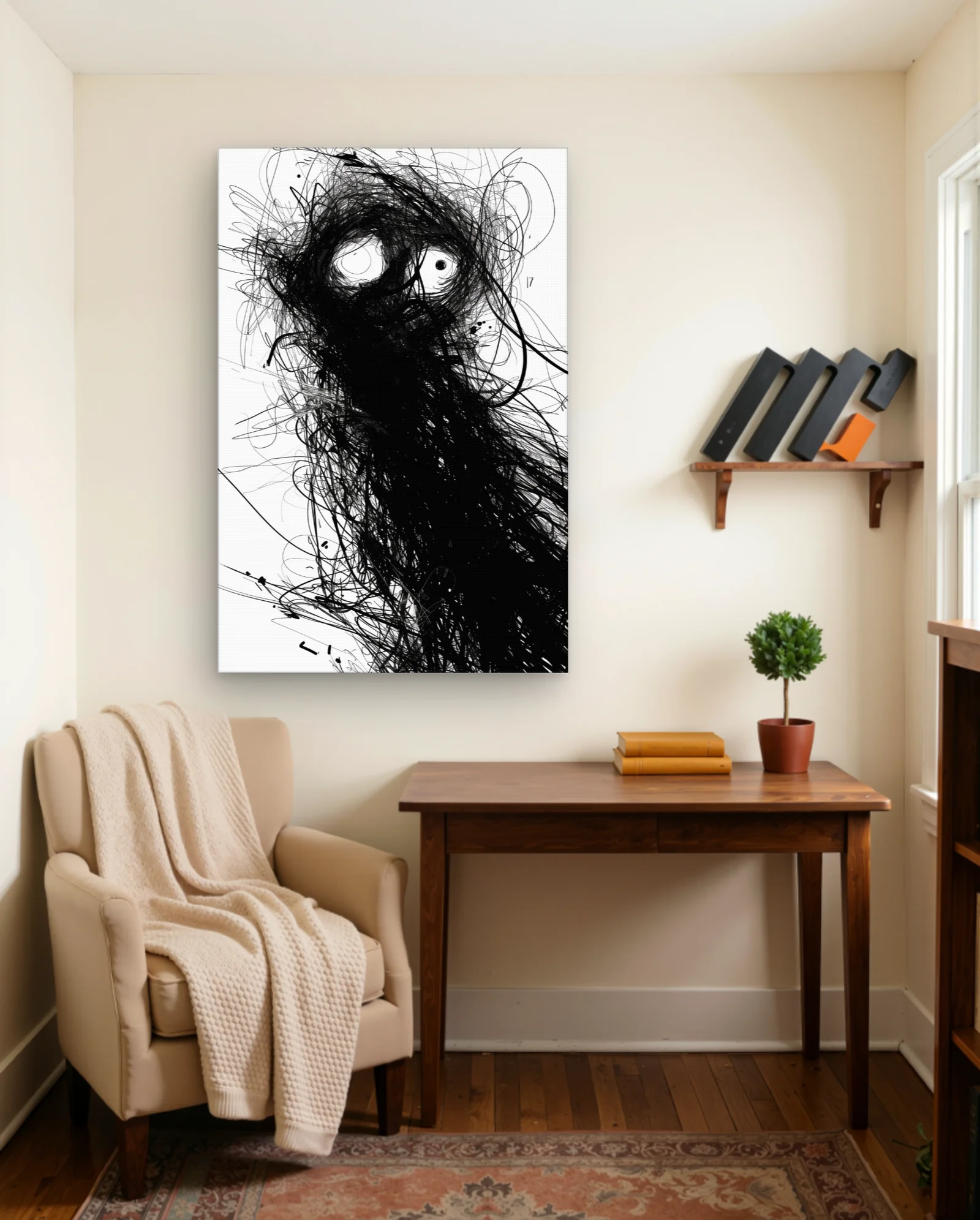 Monochrome Ink Tangle Portrait Wall Art — framed wall art poster by Memocult