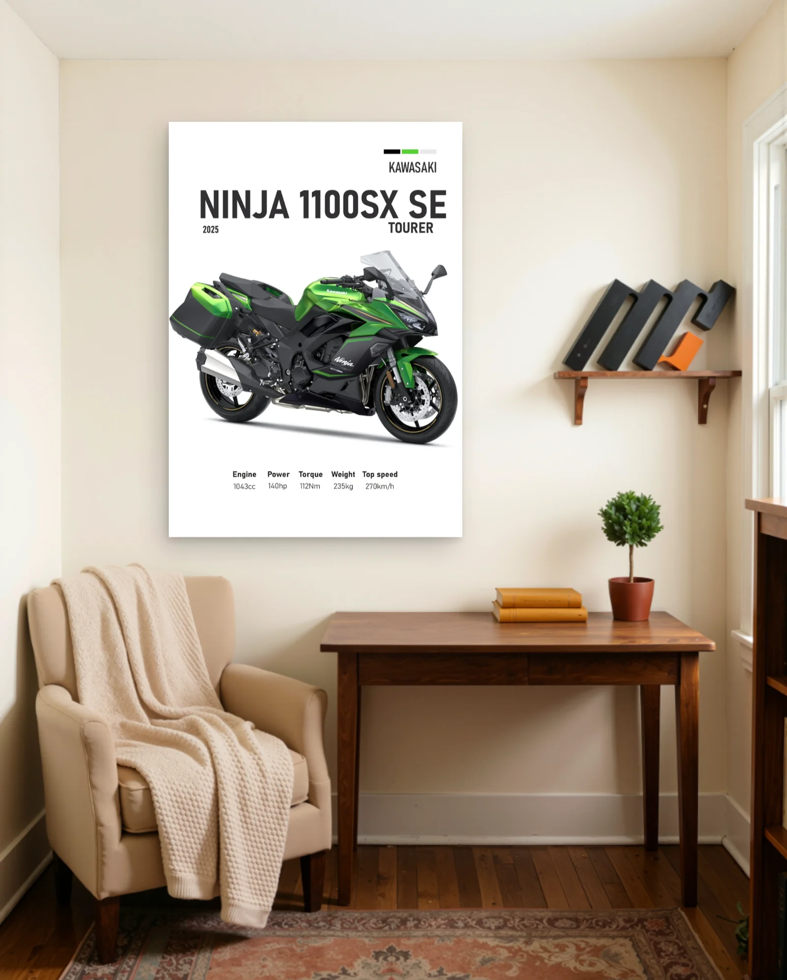 Kawasaki Ninja 1100SX SE Tourer Green Poster — framed wall art poster by Memocult