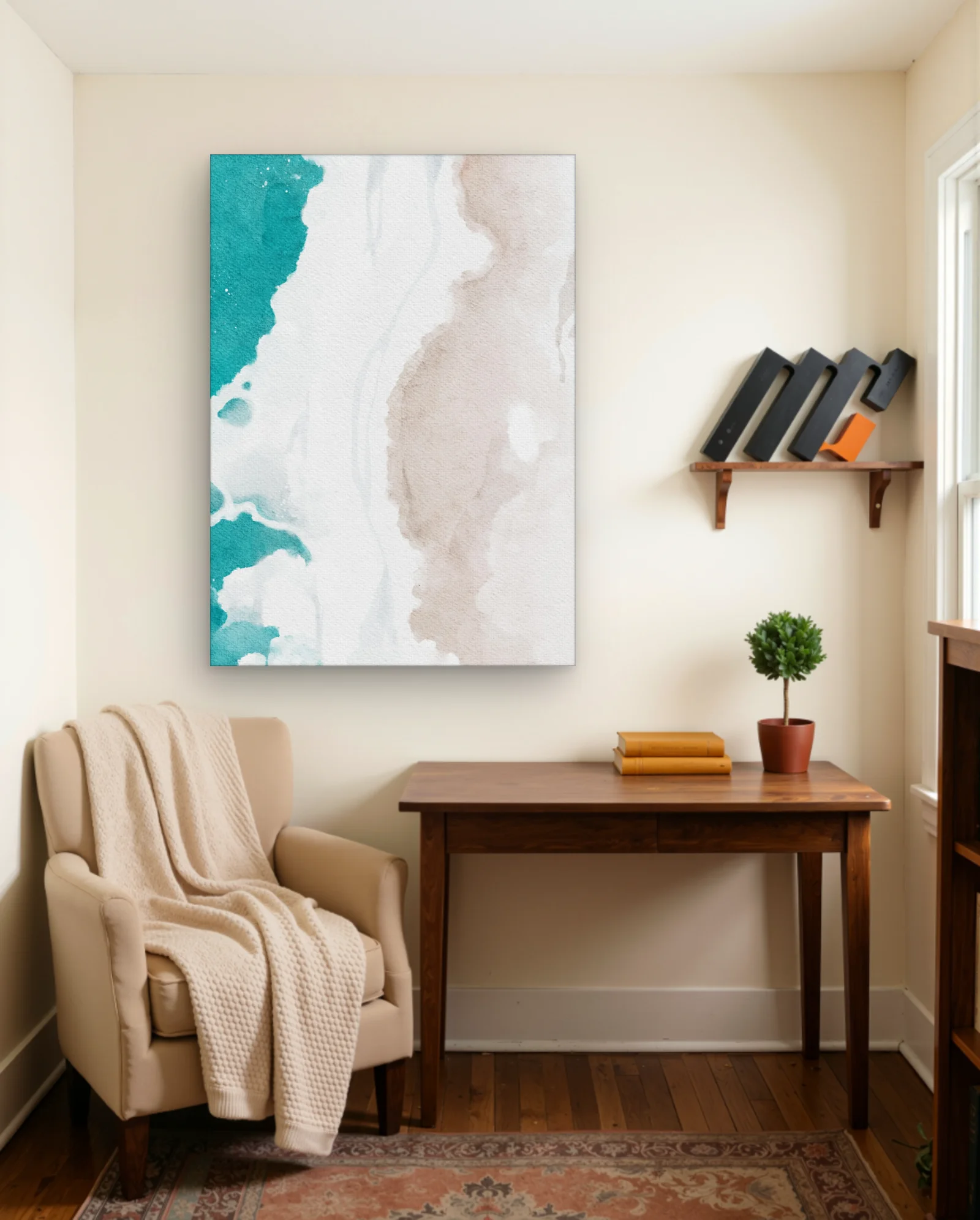 Turquoise And Sand Watercolor Wash Wall Art — Abstract abstract & modern wall art poster