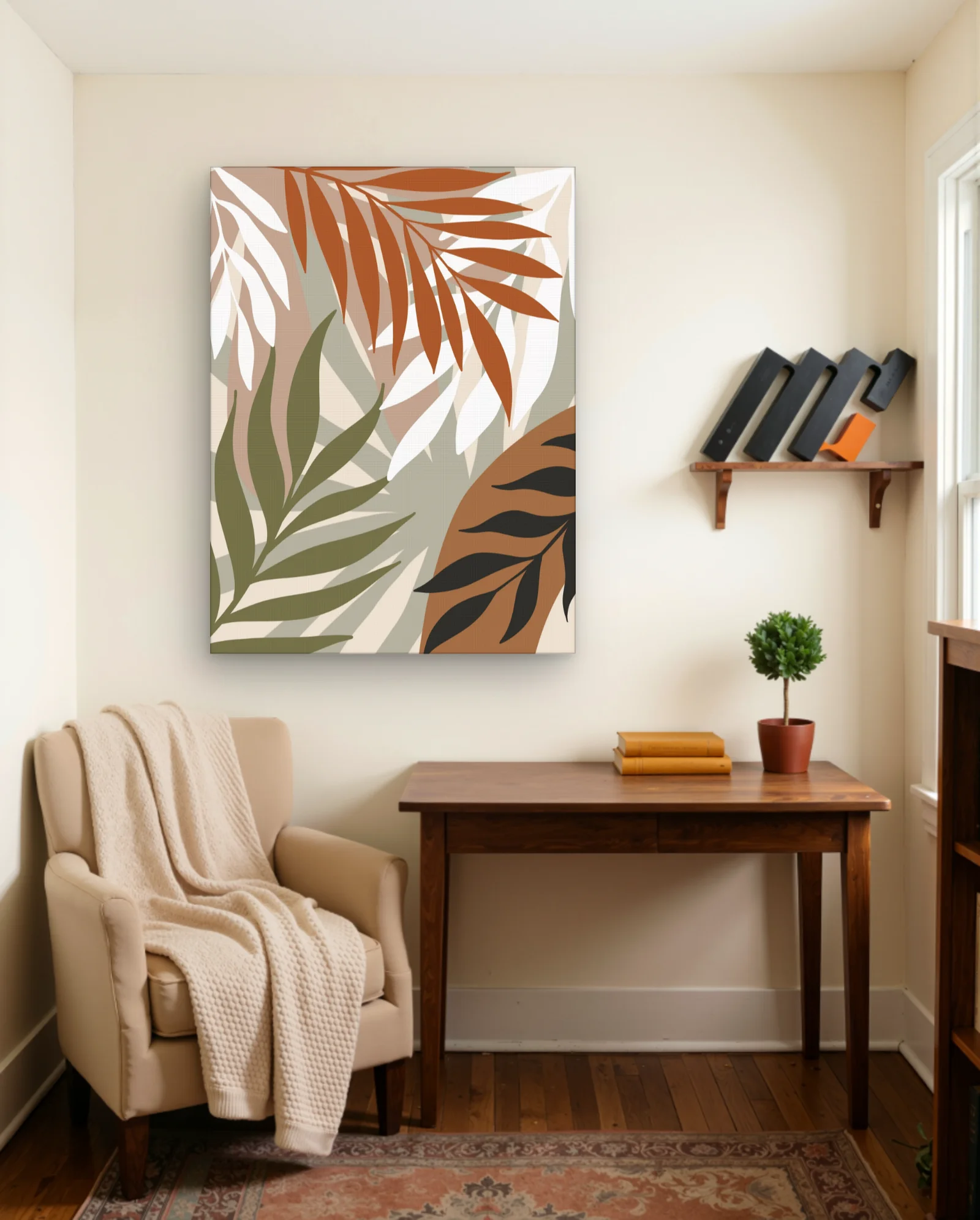 Terracotta Olive Palm Leaves Abstract Wall Art — Modern Digital Art abstract & modern wall art poster