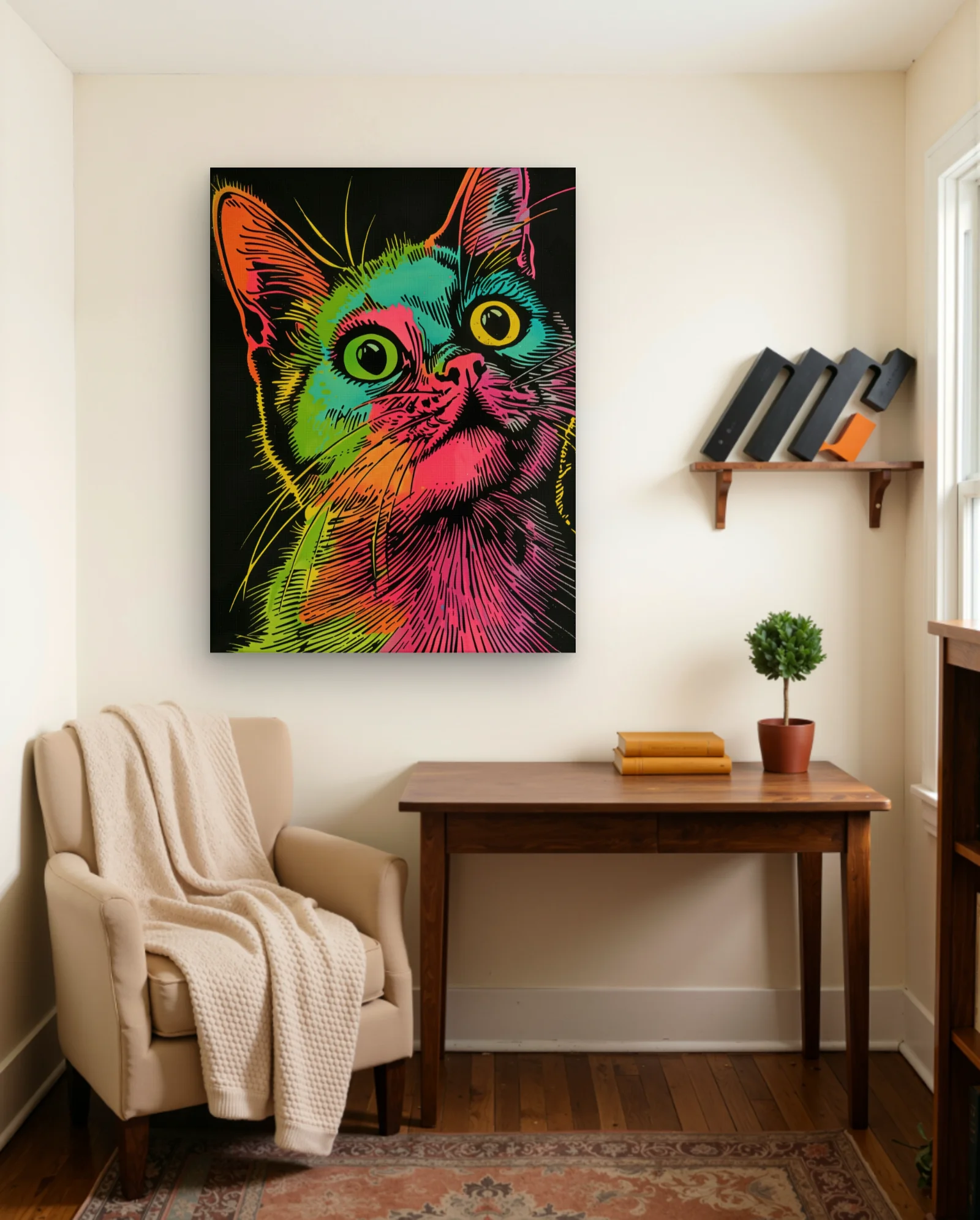 Neon Pop Art Cat Wall Art — Modern Digital Art abstract & modern wall art poster