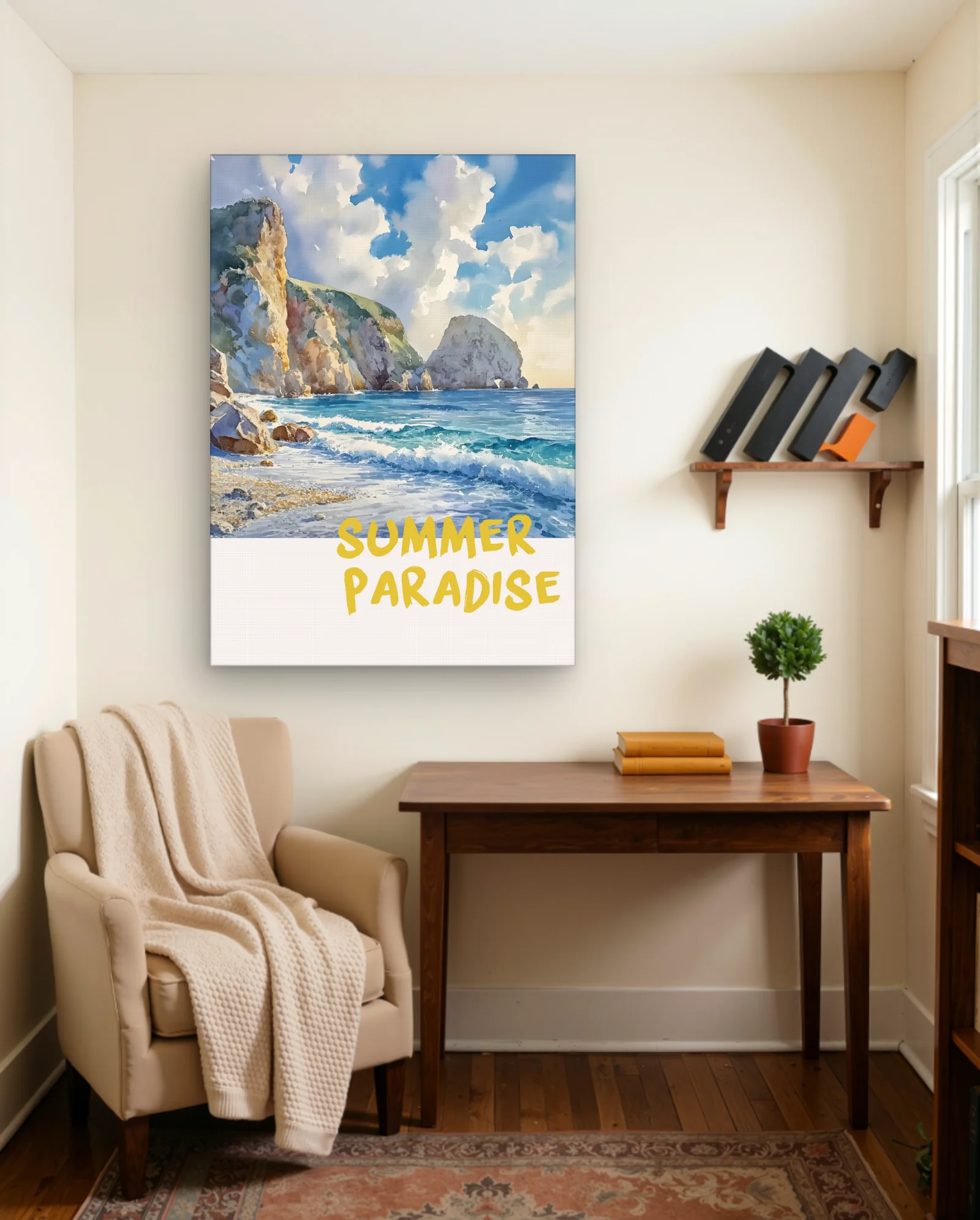 Summer Paradise Coastal Cliffs Wall Art — framed wall art poster by Memocult