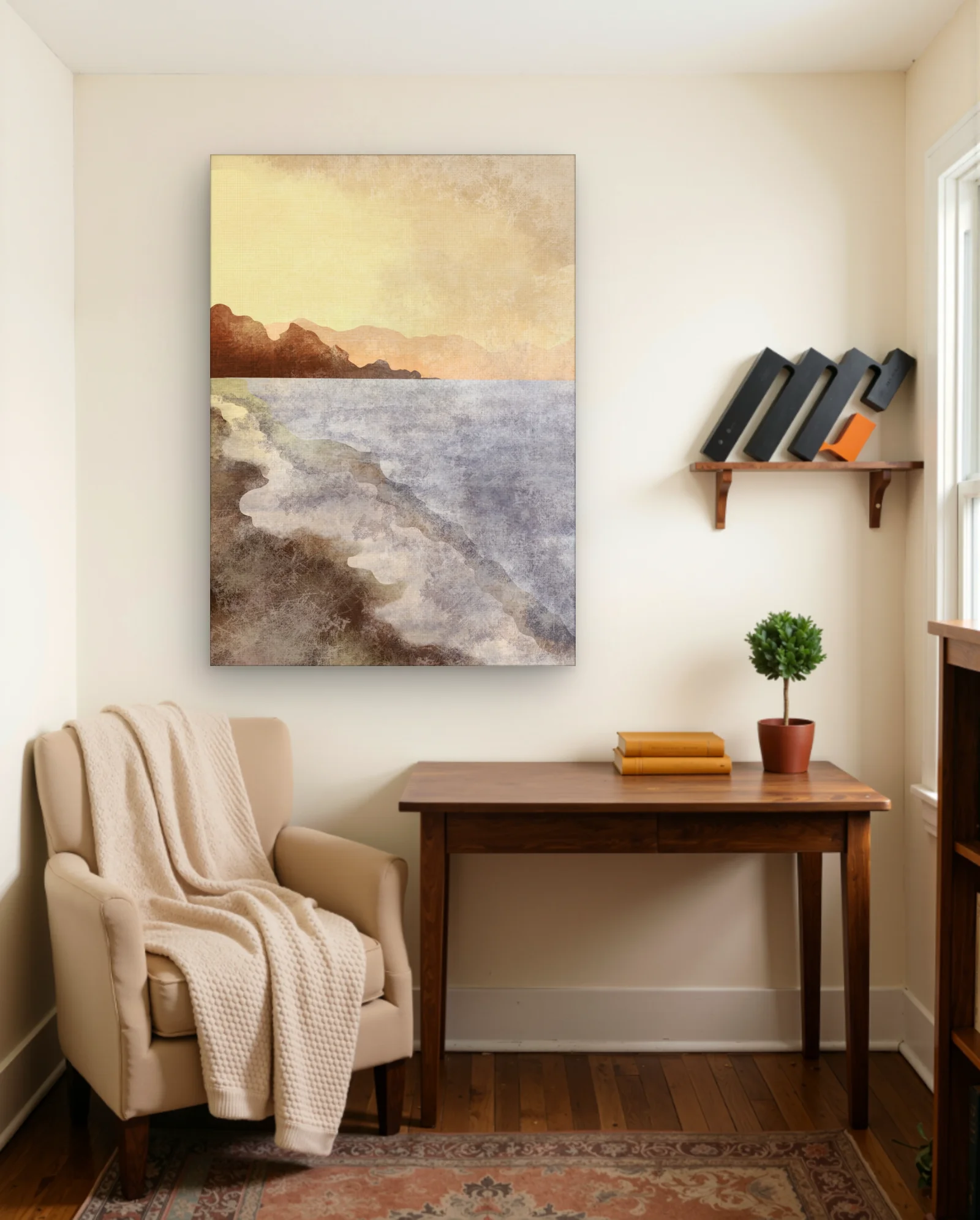 Layered Mountains Coastal Sunrise Wall Art — Abstract abstract & modern wall art poster
