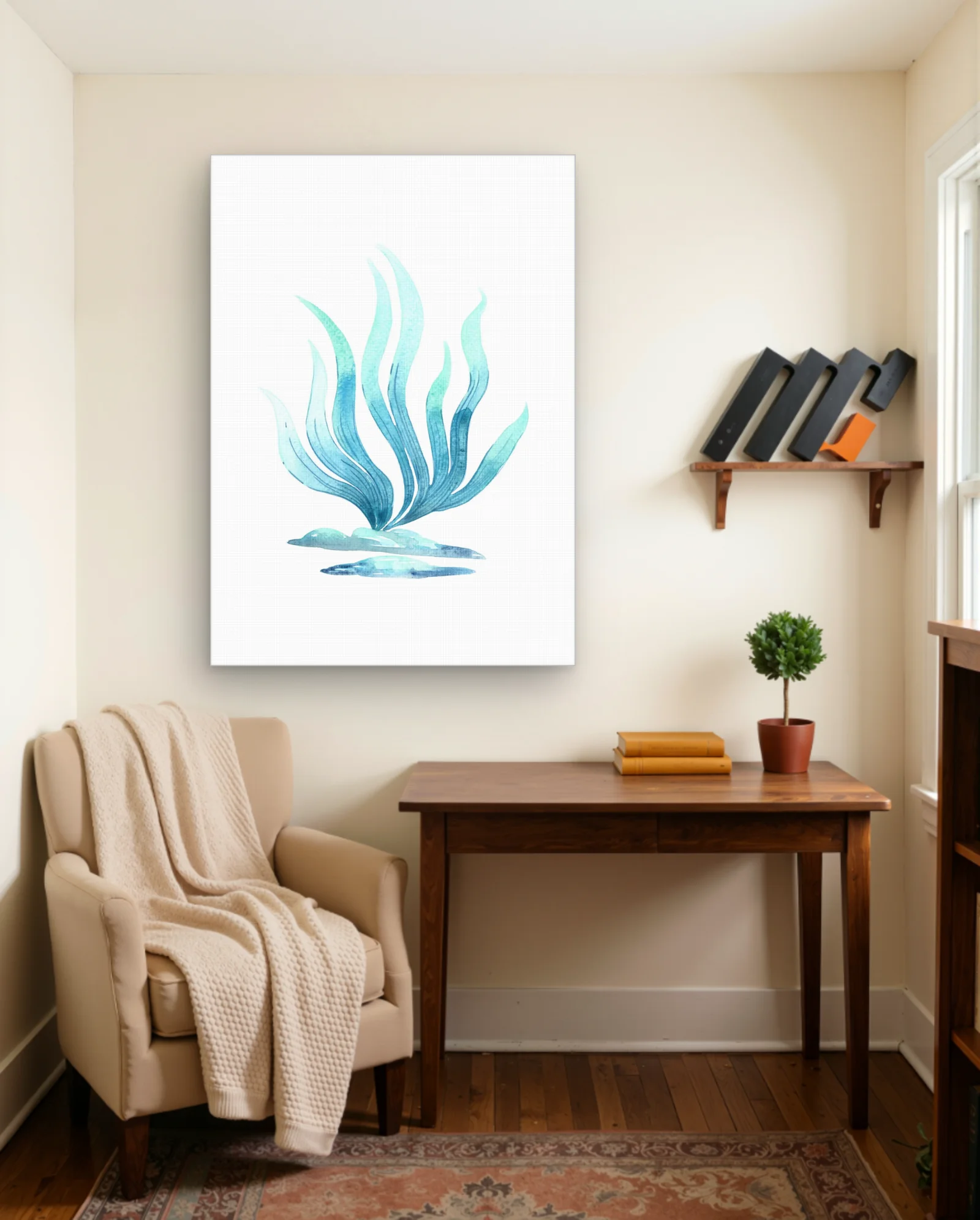 Turquoise Watercolor Seaweed Wall Art — framed wall art poster by Memocult