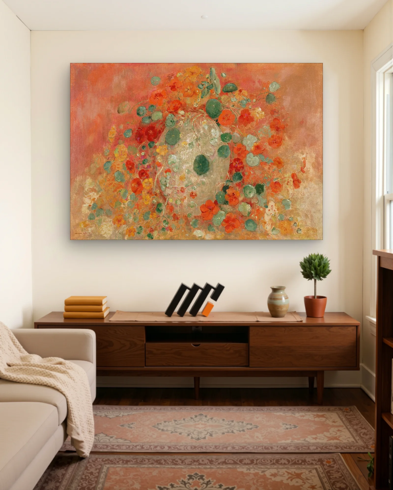Nasturtium Wreath On Peach Field Wall Art — Abstract abstract & modern wall art poster