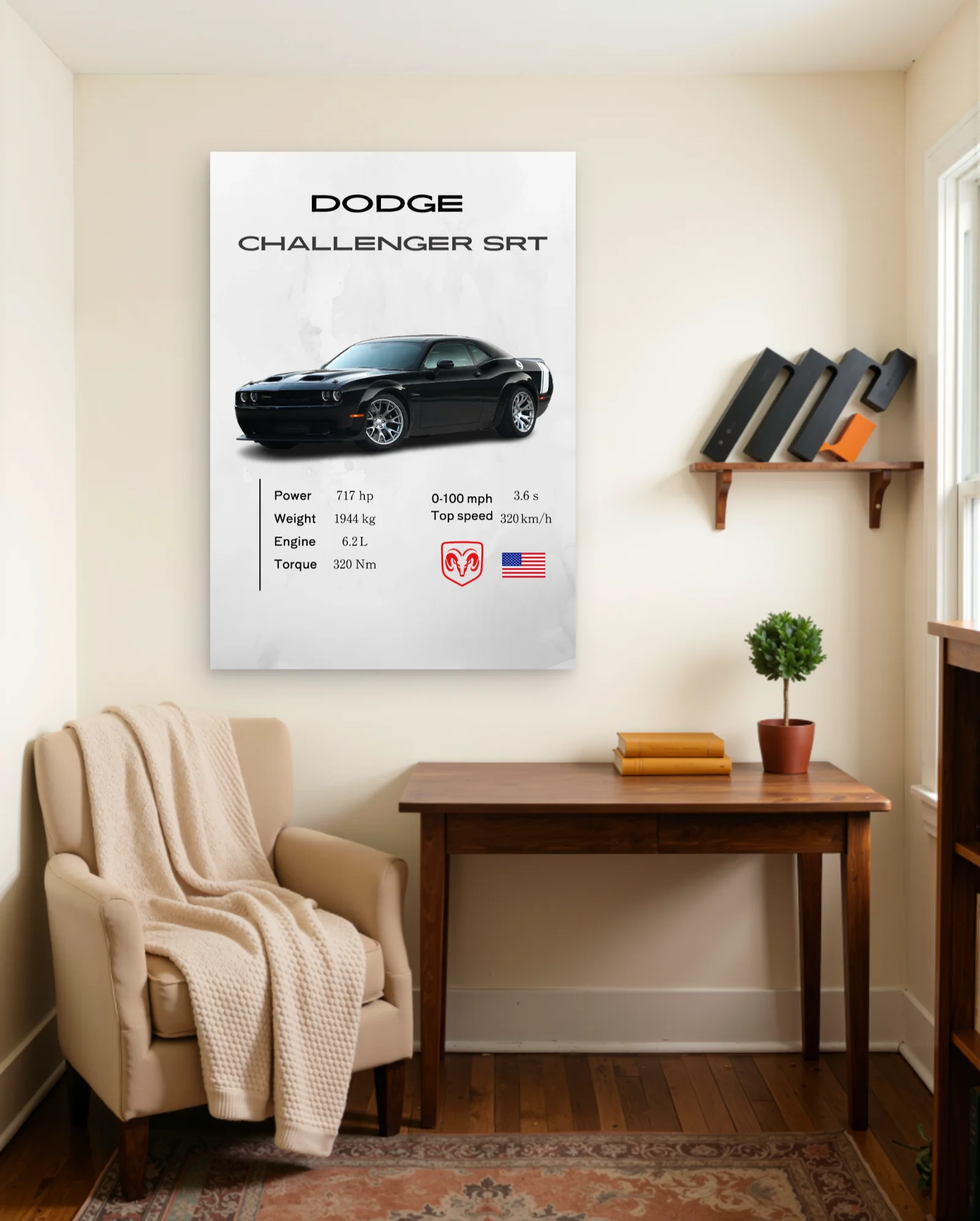 Dodge Challenger SRT Poster — framed wall art poster by Memocult