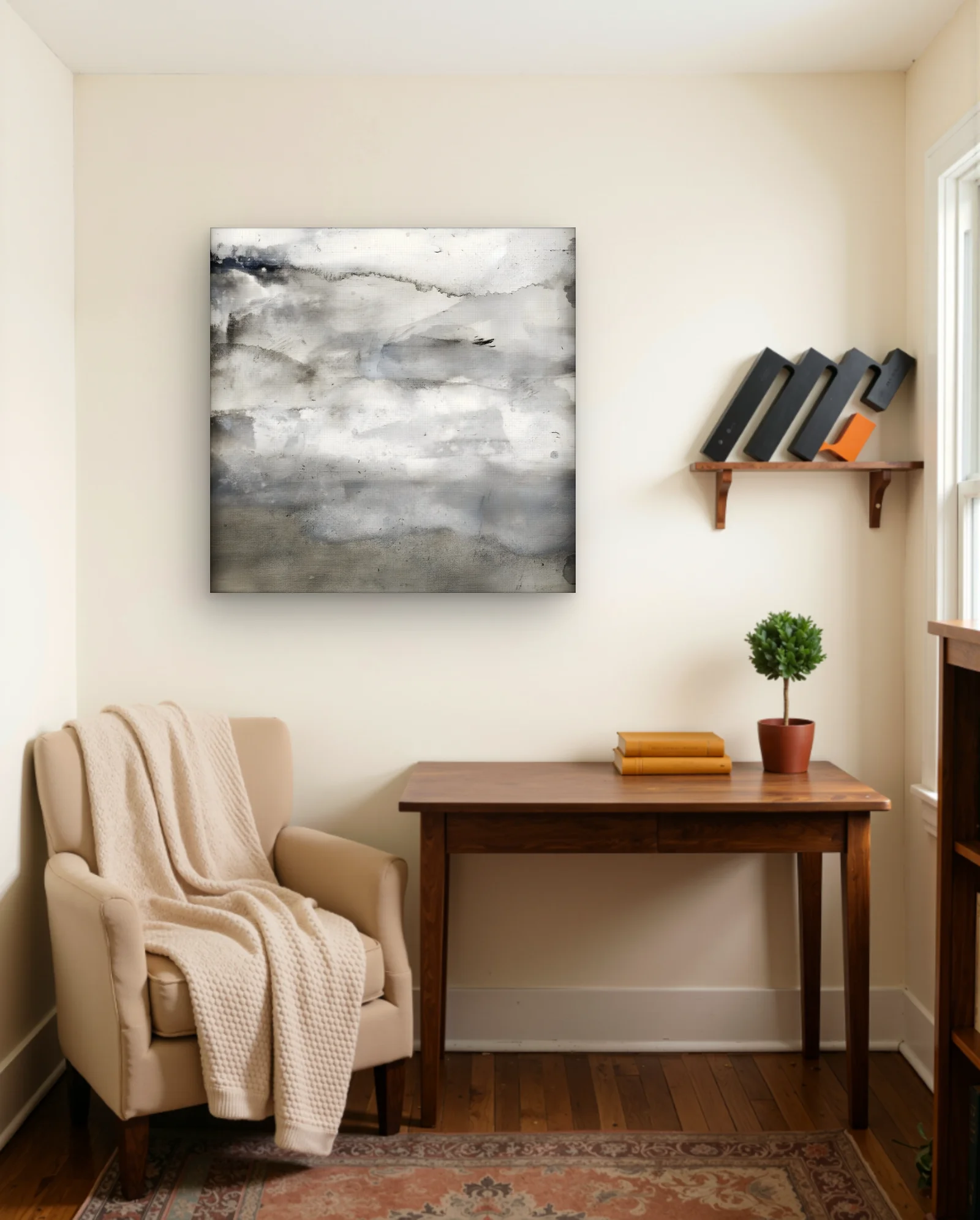 Monochrome Mist Landscape Ink Wash Wall Art — framed wall art poster by Memocult