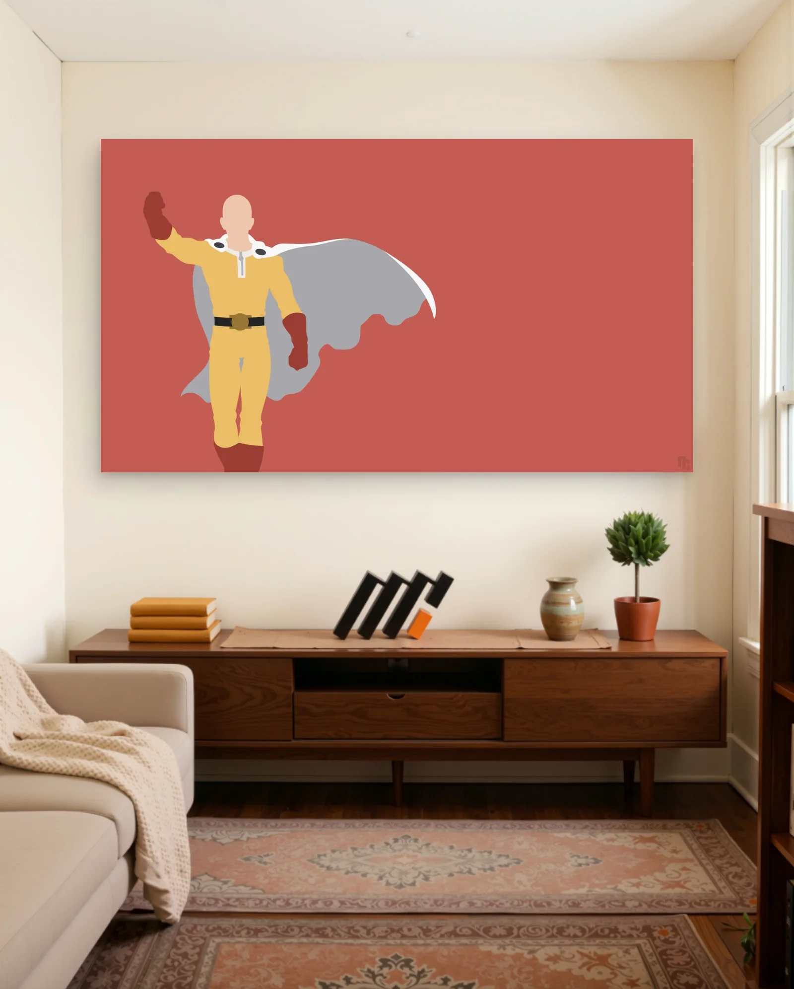Saitama Raised Fist Poster — framed wall art poster by Memocult