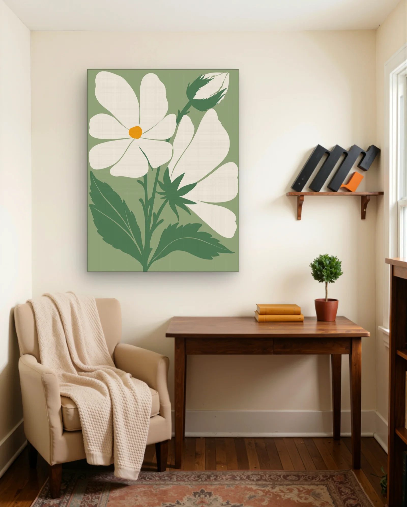 White Daisy With Orange Center Wall Art — framed wall art poster by Memocult