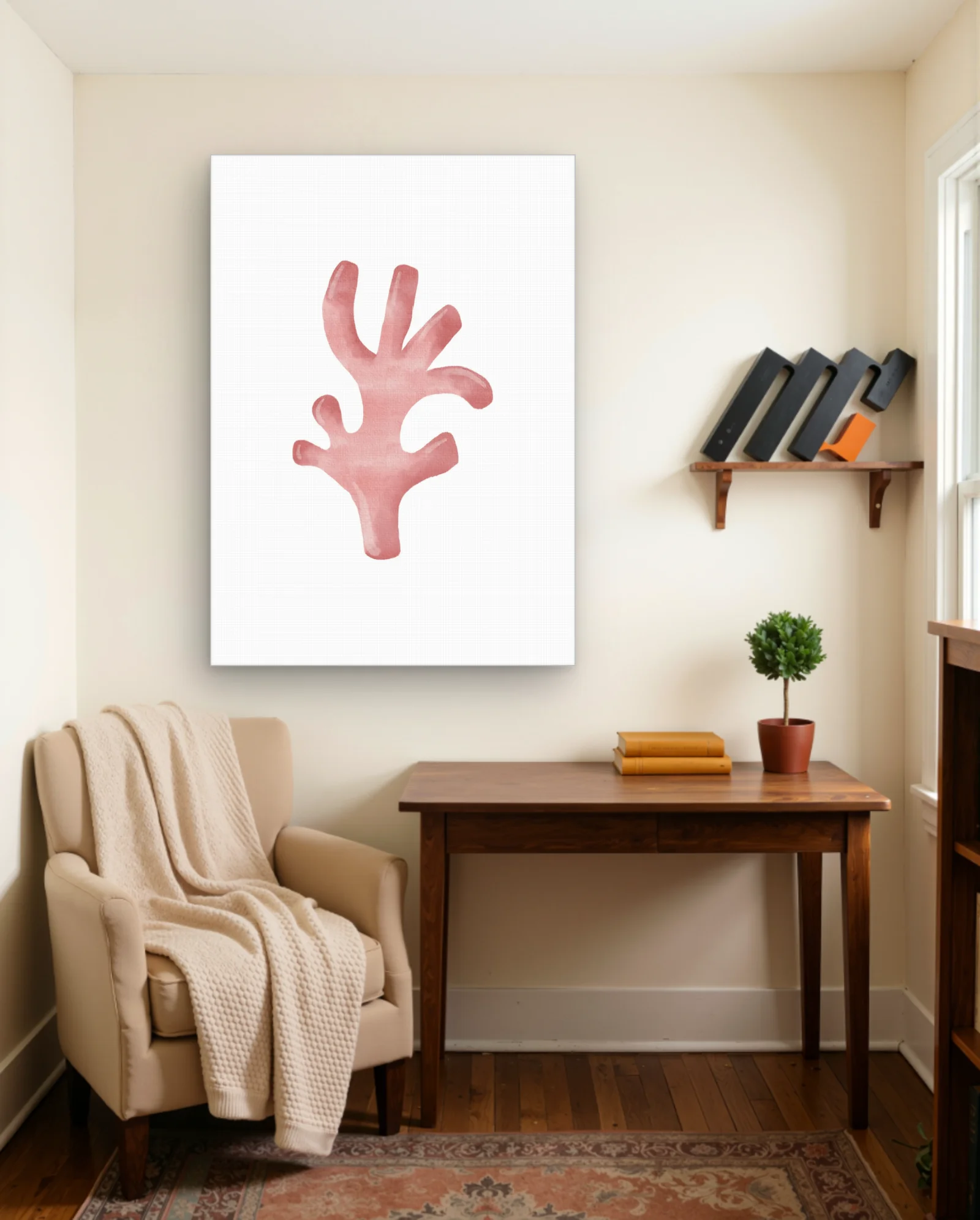 Pink Watercolor Coral Branch Wall Art — framed wall art poster by Memocult