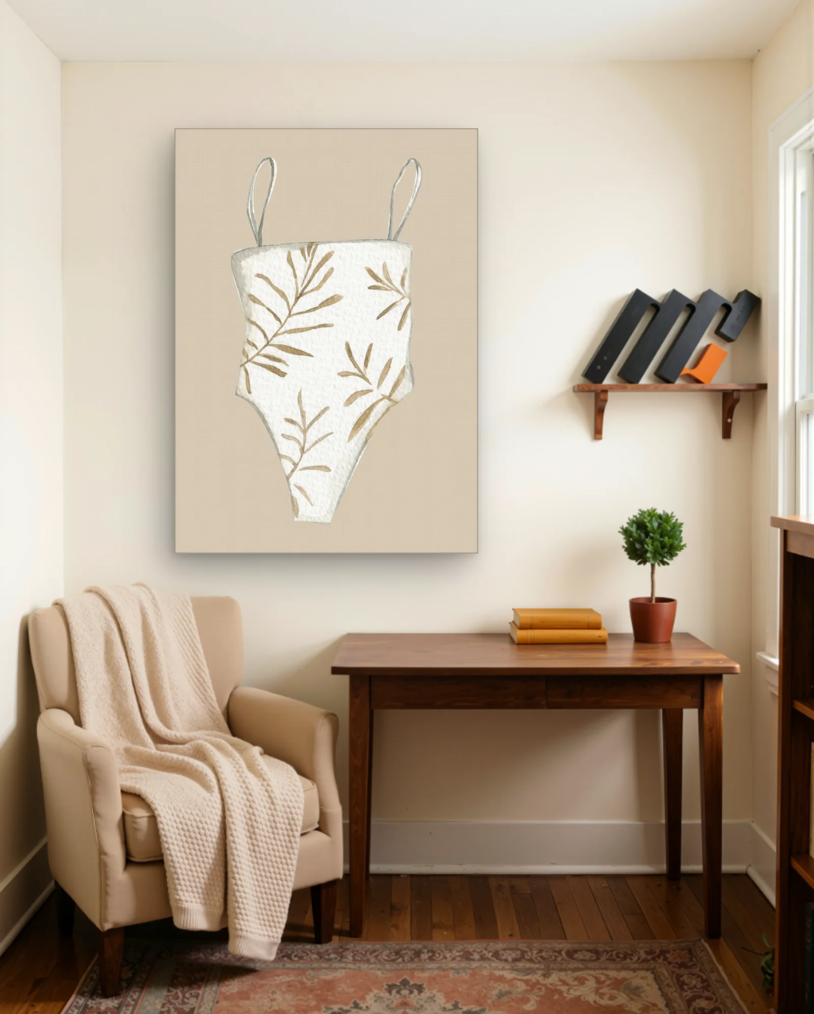 Beige Botanical Leaves Watercolor Wall Art — Abstract abstract & modern wall art poster