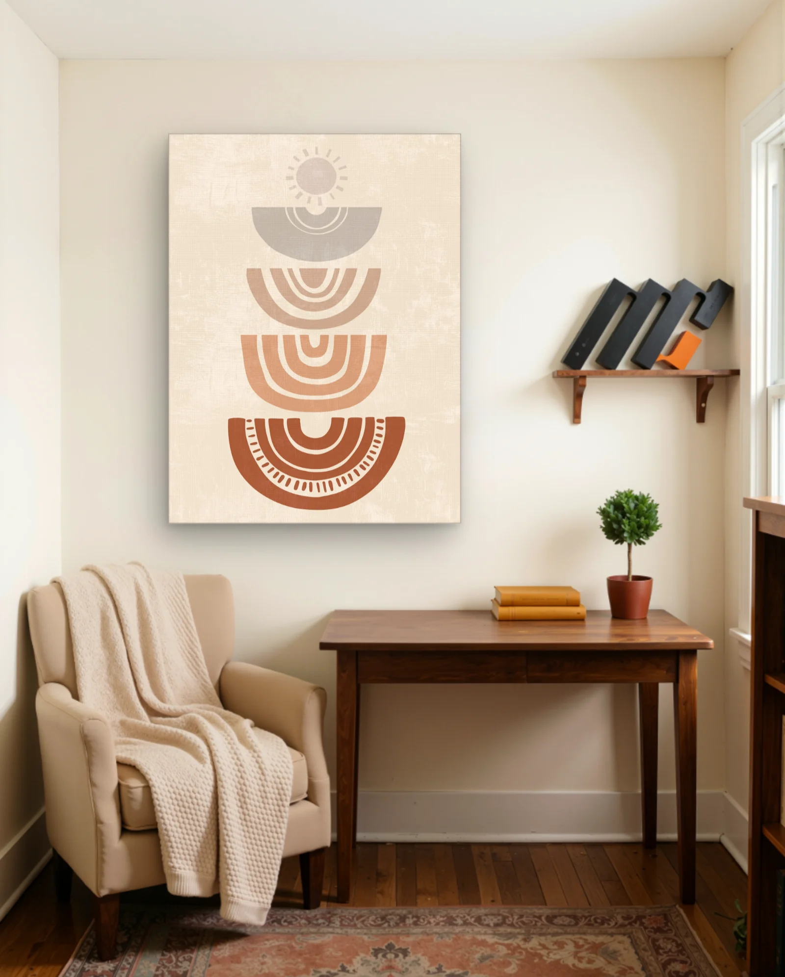 Stacked Boho Arches With Sun Wall Art — framed wall art poster by Memocult