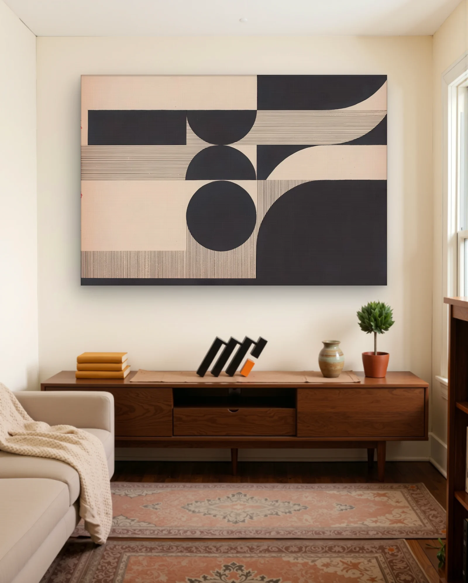 Black Geometric Arches And Stripes Wall Art — framed wall art poster by Memocult