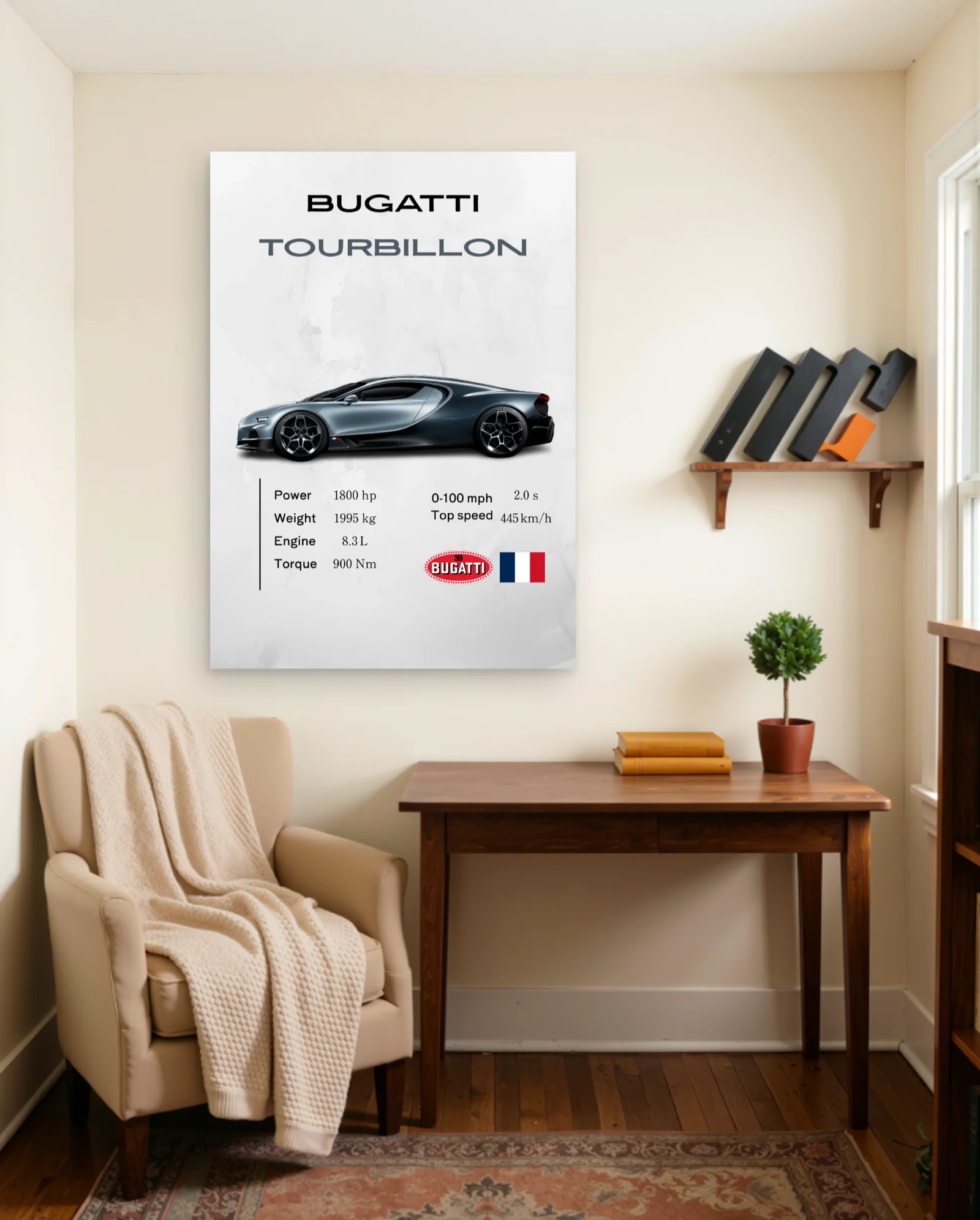 Bugatti Tourbillon Poster — framed wall art poster by Memocult