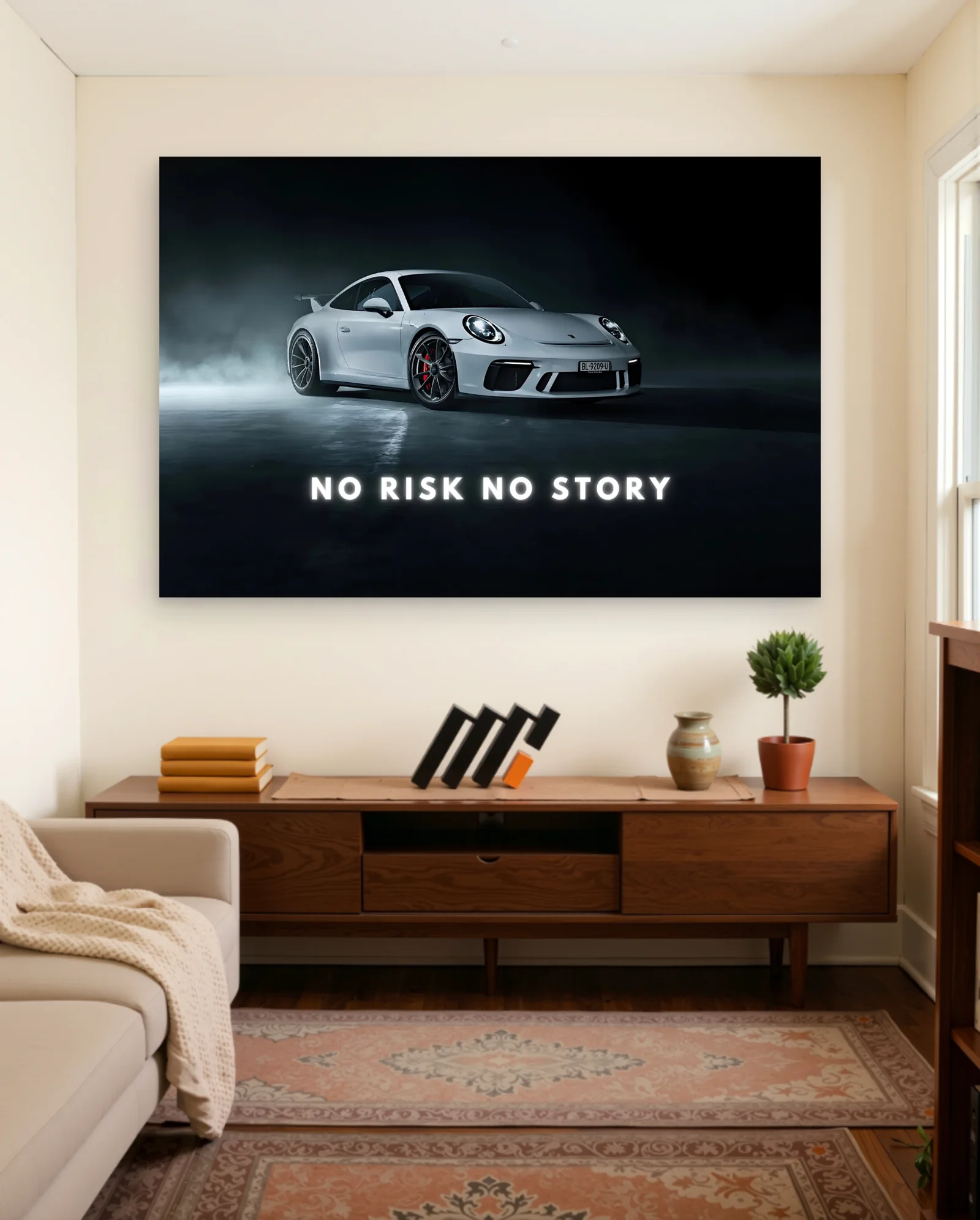 Porsche 911 GT3 No Risk No Story Poster — framed wall art poster by Memocult