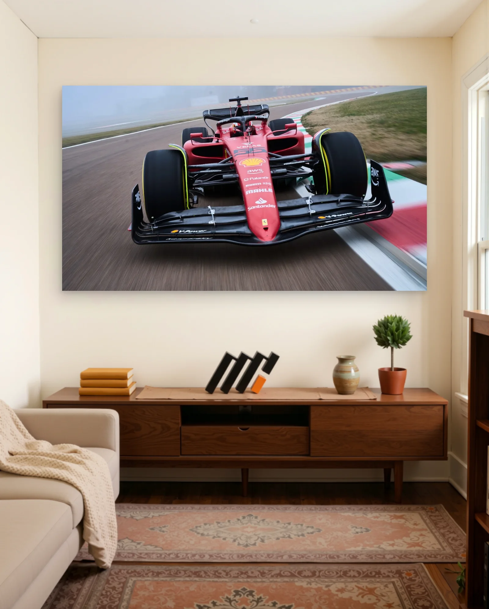 Ferrari F1-75 On Track Poster — framed wall art poster by Memocult