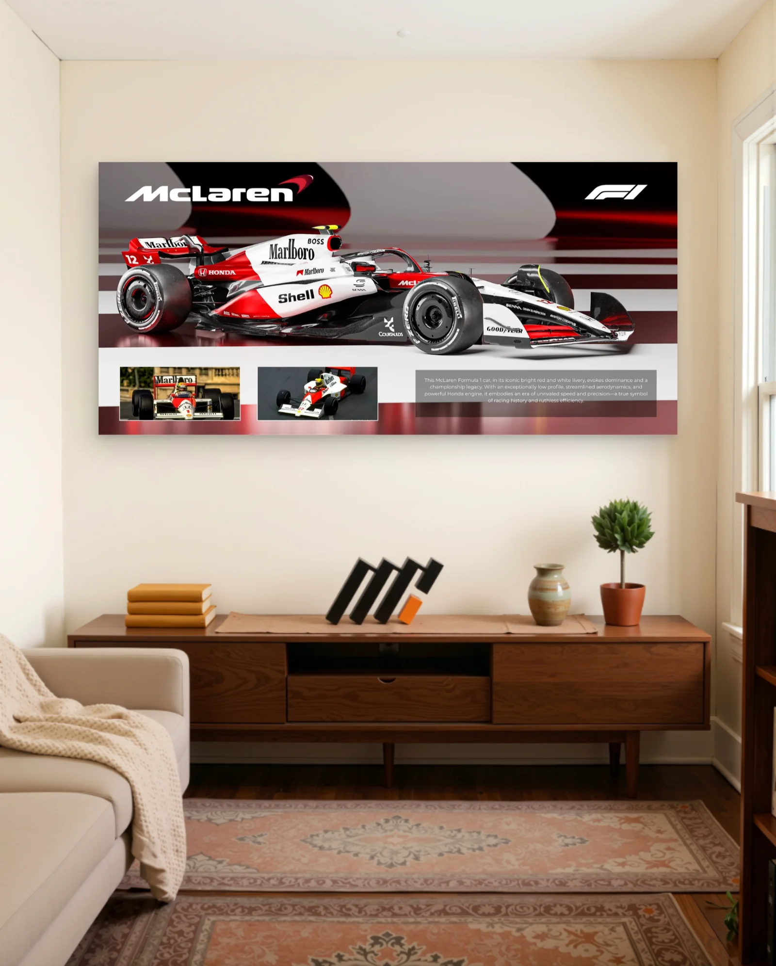 McLaren Marlboro Livery F1 Car Poster — framed wall art poster by Memocult
