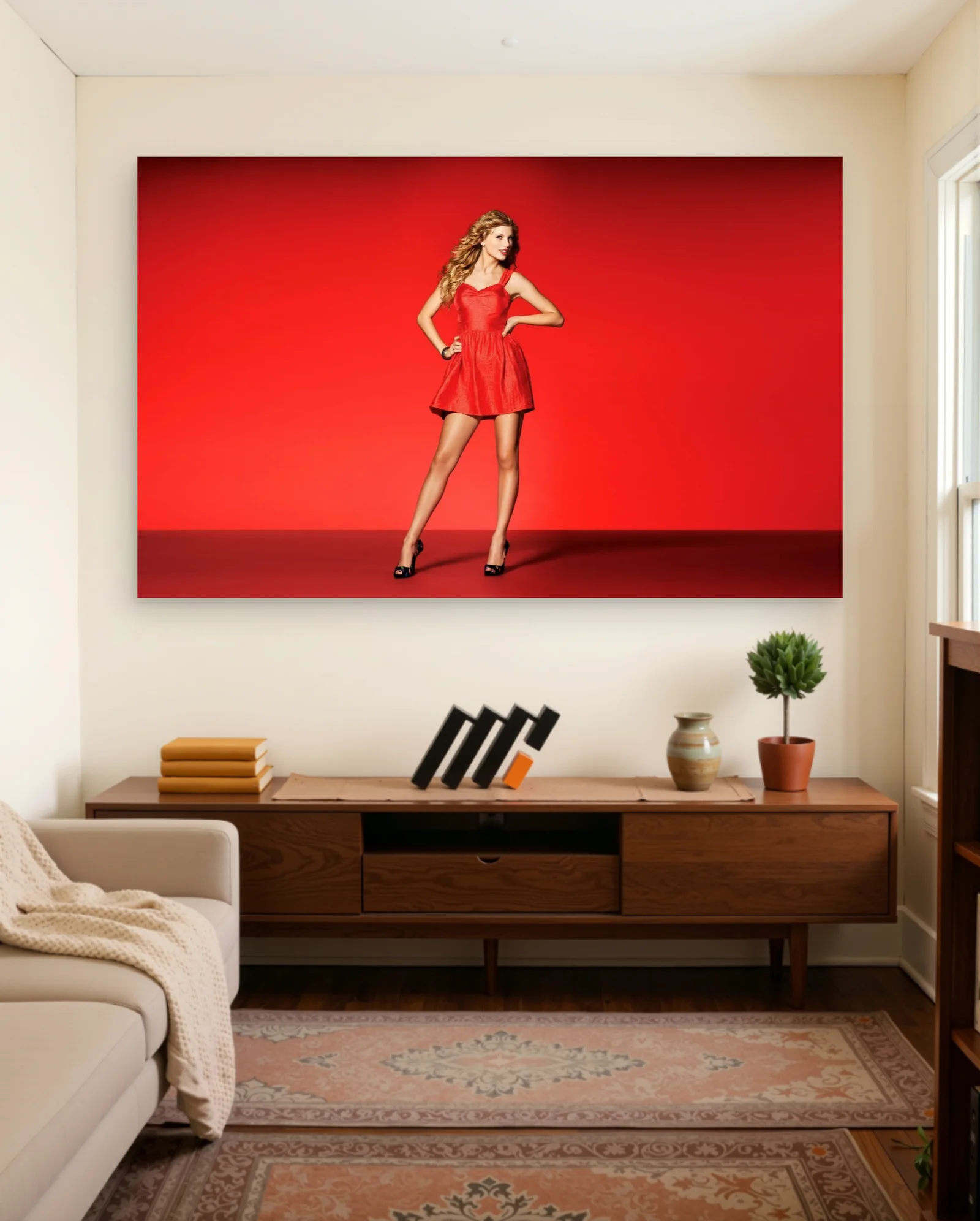 Taylor Swift Red Dress Poster — framed wall art poster by Memocult