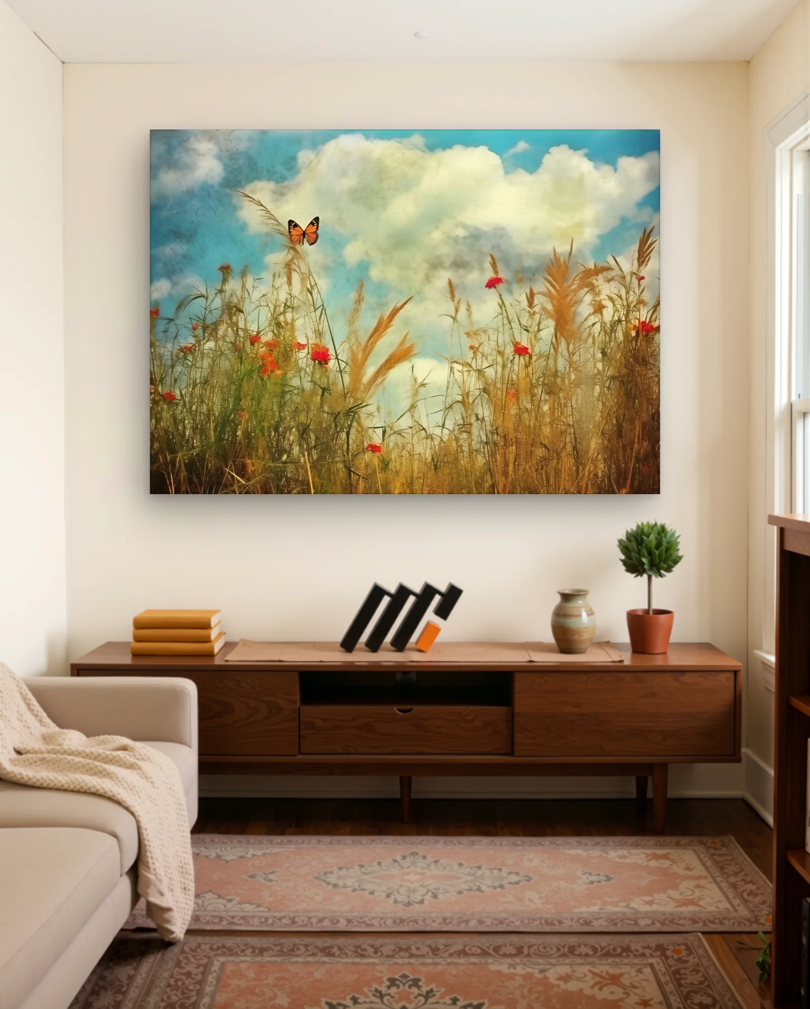 Monarch Butterfly Over Meadow Wall Art — Modern Digital Art abstract & modern wall art poster