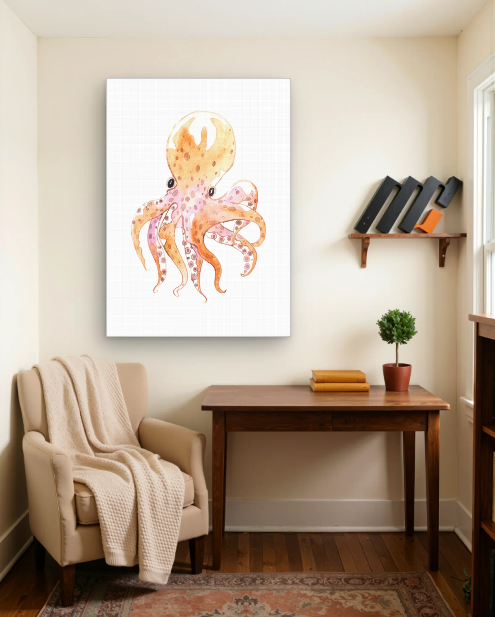 Orange Spotted Octopus Wall Art — framed wall art poster by Memocult