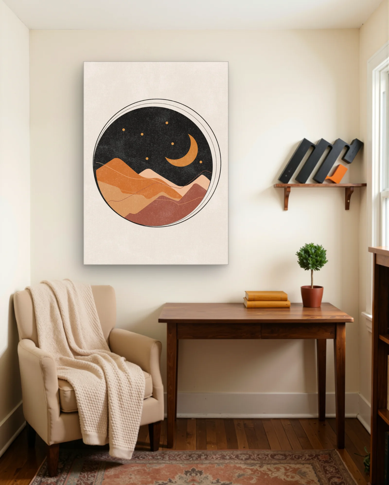 Crescent Moon And Stars Landscape Wall Art — Abstract abstract & modern wall art poster