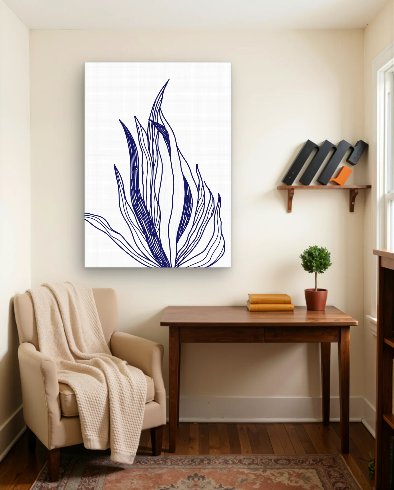 Indigo Reeds Line Art Wall Art — framed wall art poster by Memocult