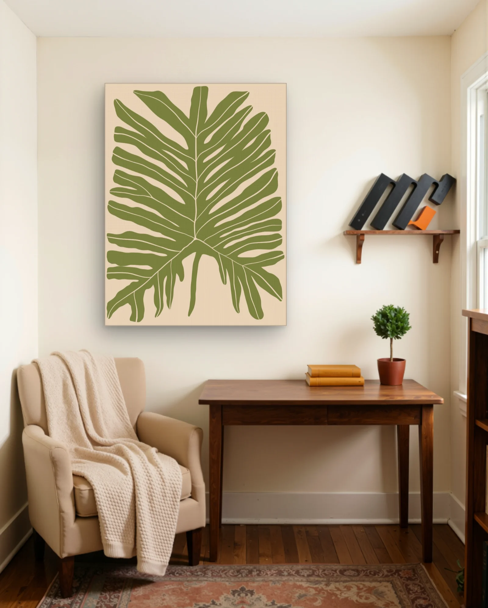 Monstera Leaf Olive Green Wall Art — framed wall art poster by Memocult