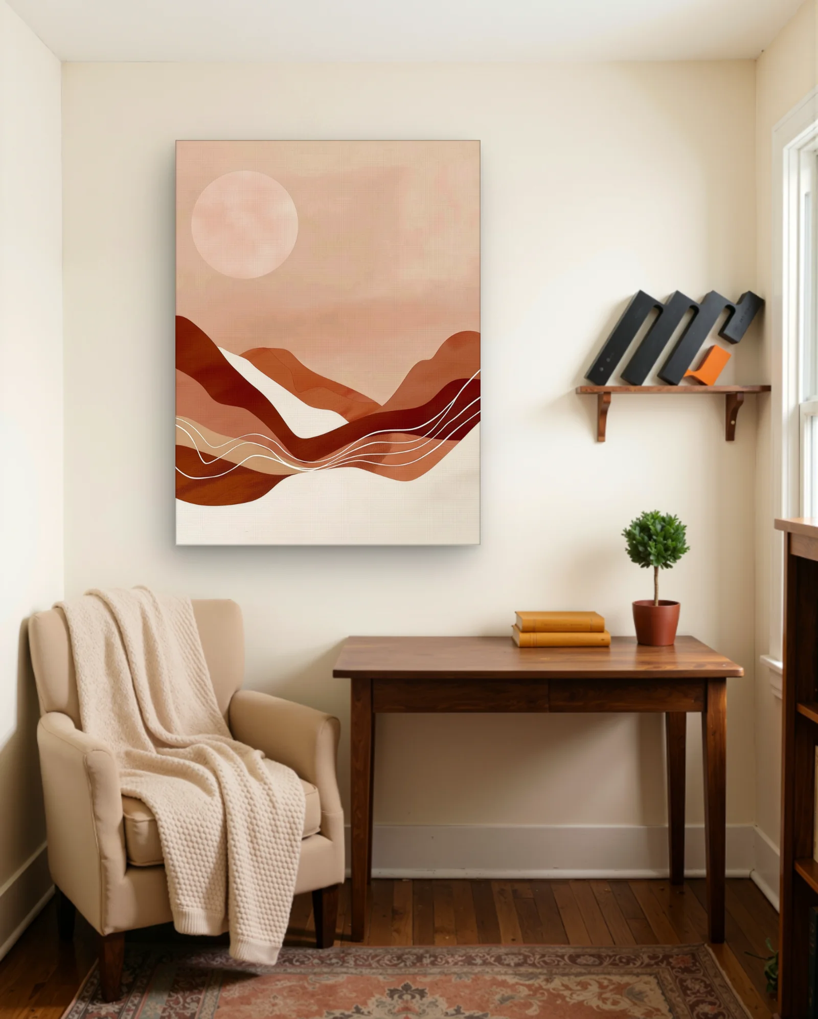 Terracotta Layered Landscape Sun Wall Art — framed wall art poster by Memocult