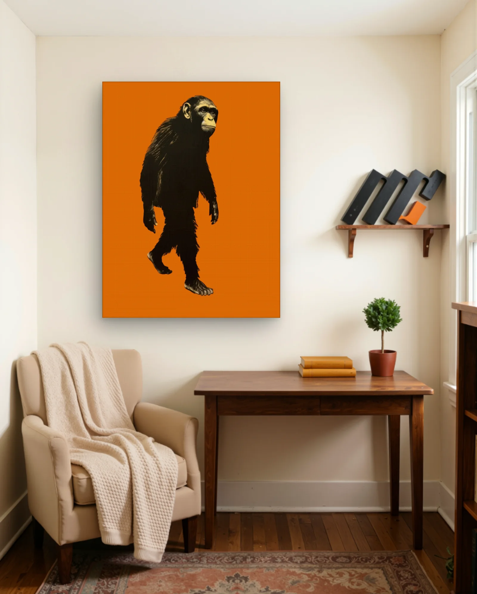 Standing Chimpanzee Orange Portrait Wall Art — Abstract abstract & modern wall art poster