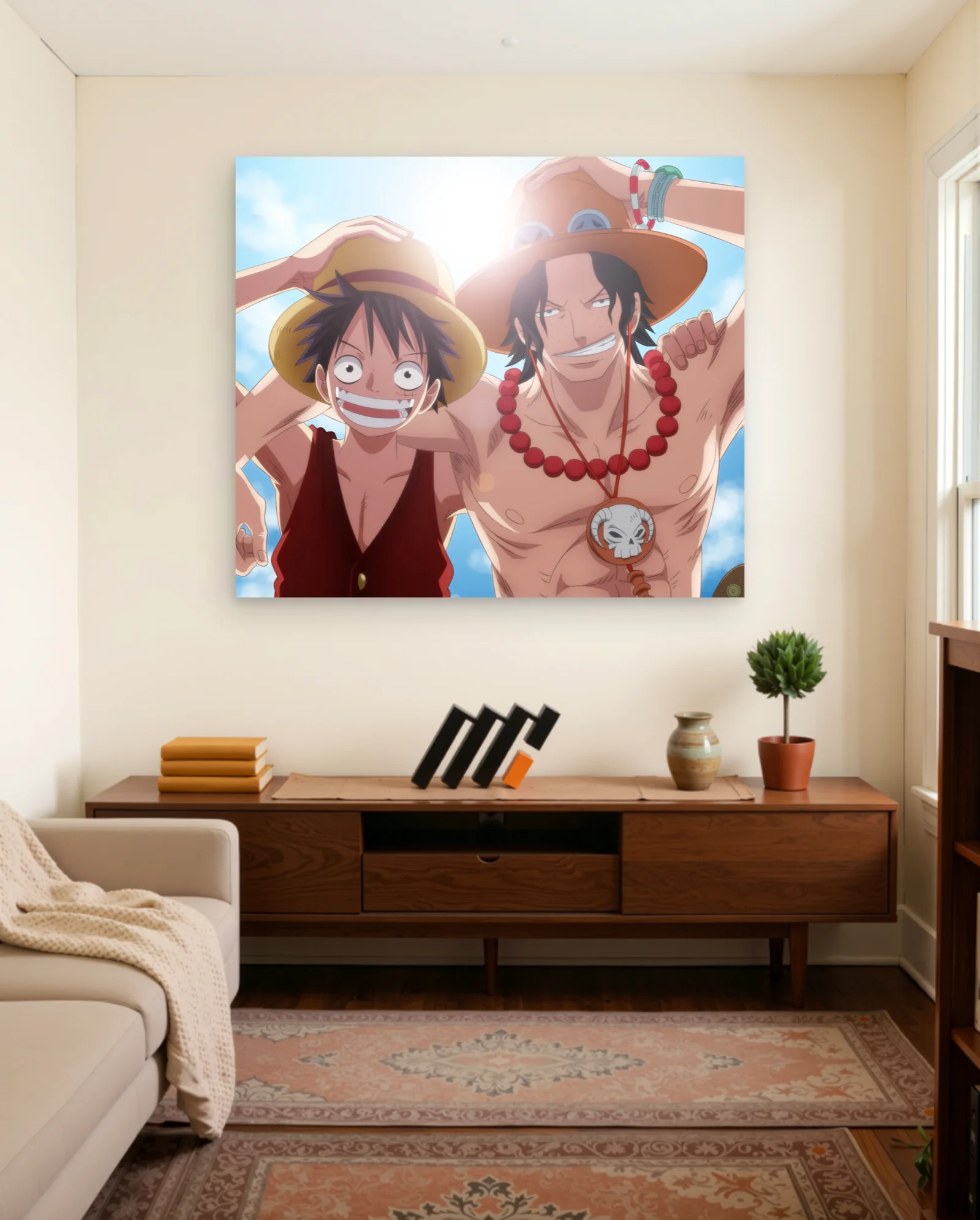 Luffy And Ace Smiling Moment Poster — framed wall art poster by Memocult