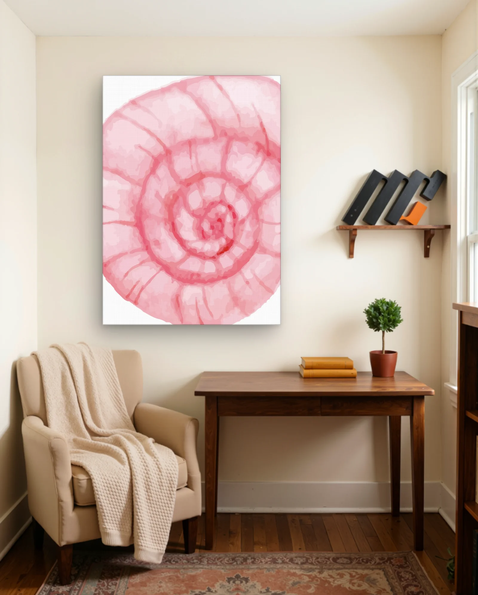 Pink Watercolor Nautilus Shell Wall Art — framed wall art poster by Memocult