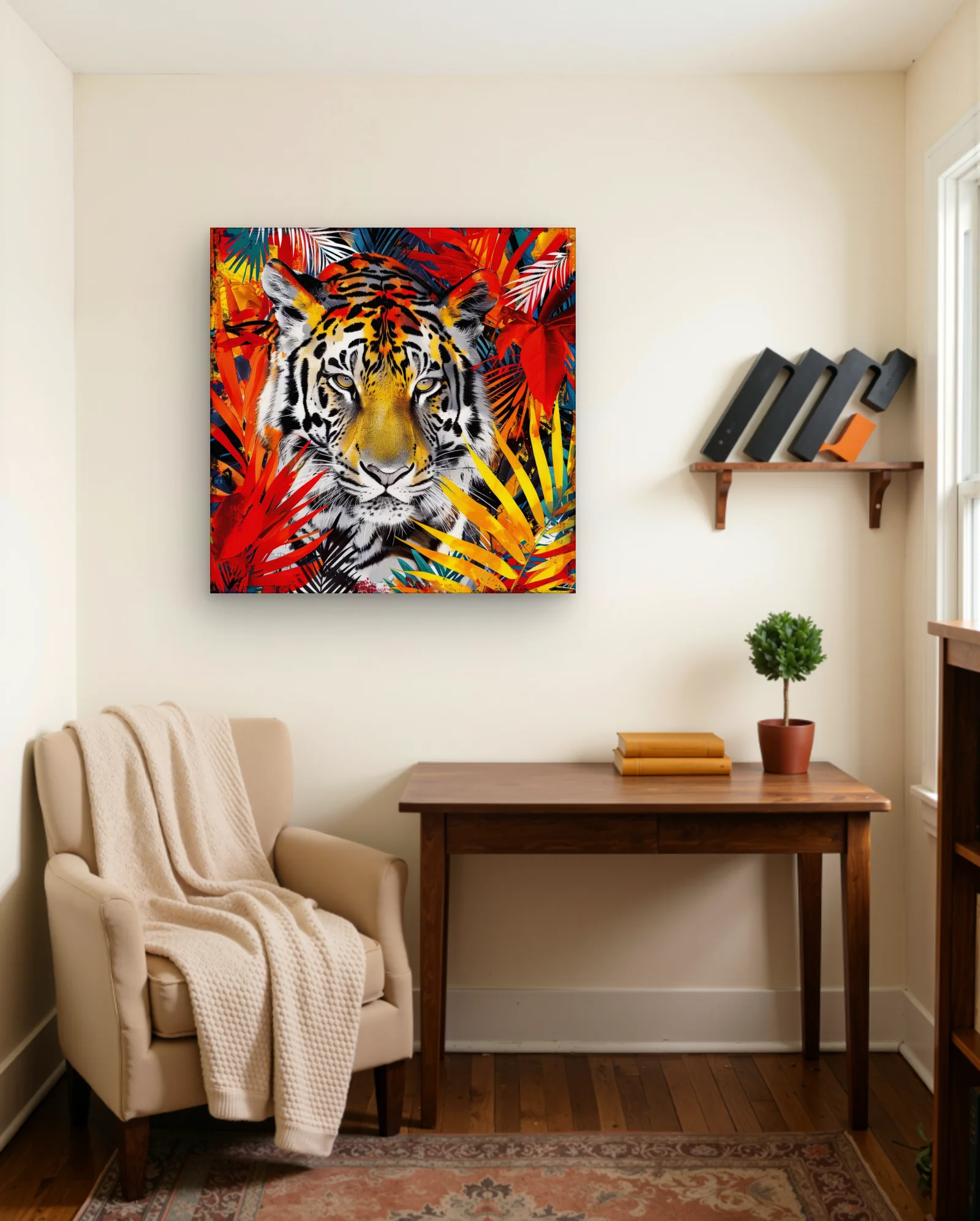Tiger Neon Tropical Foliage Wall Art — framed wall art poster by Memocult