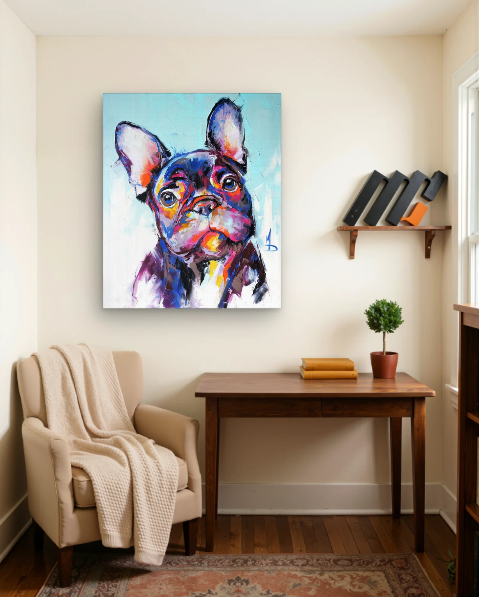 Vibrant French Bulldog Wall Art — framed wall art poster by Memocult