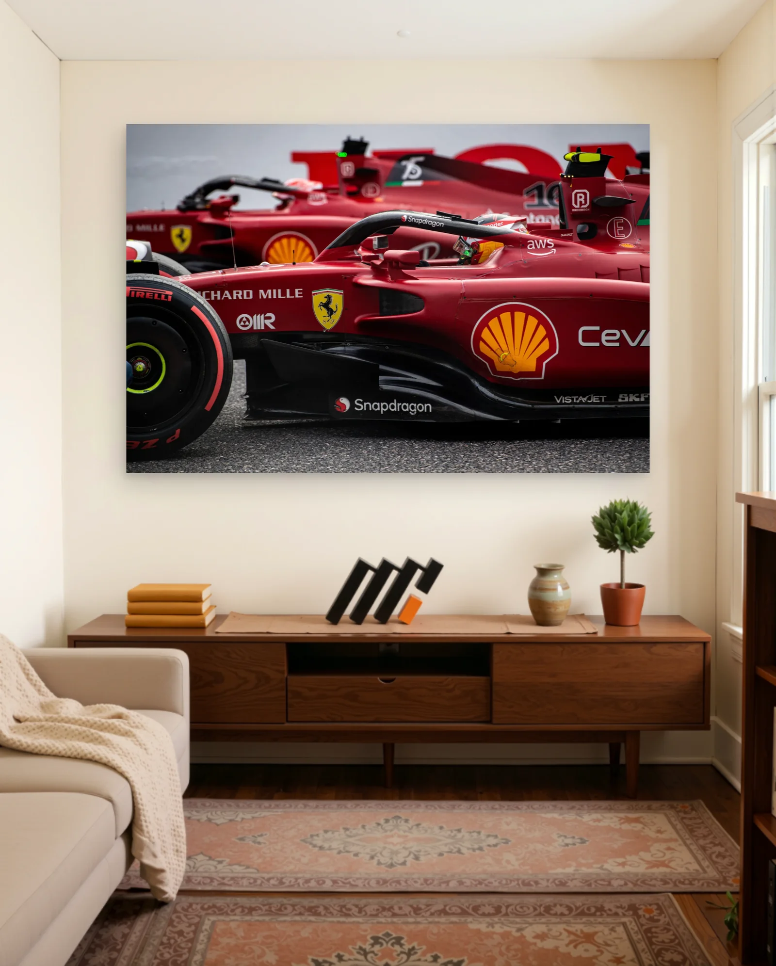 Scuderia Ferrari F1 Cars Side By Side Poster — framed wall art poster by Memocult