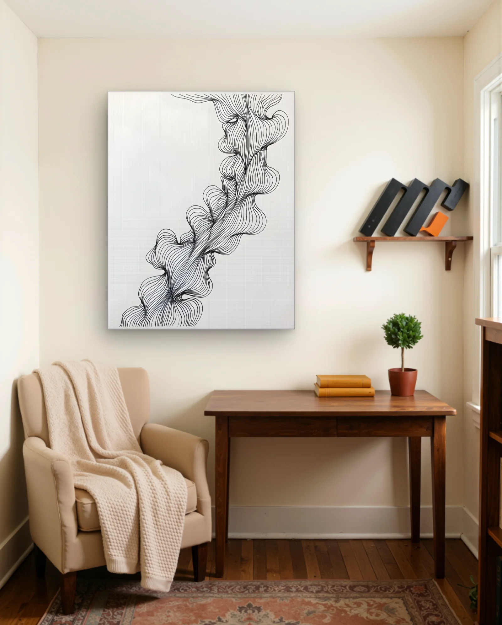Black Contour Line Wave Wall Art — framed wall art poster by Memocult